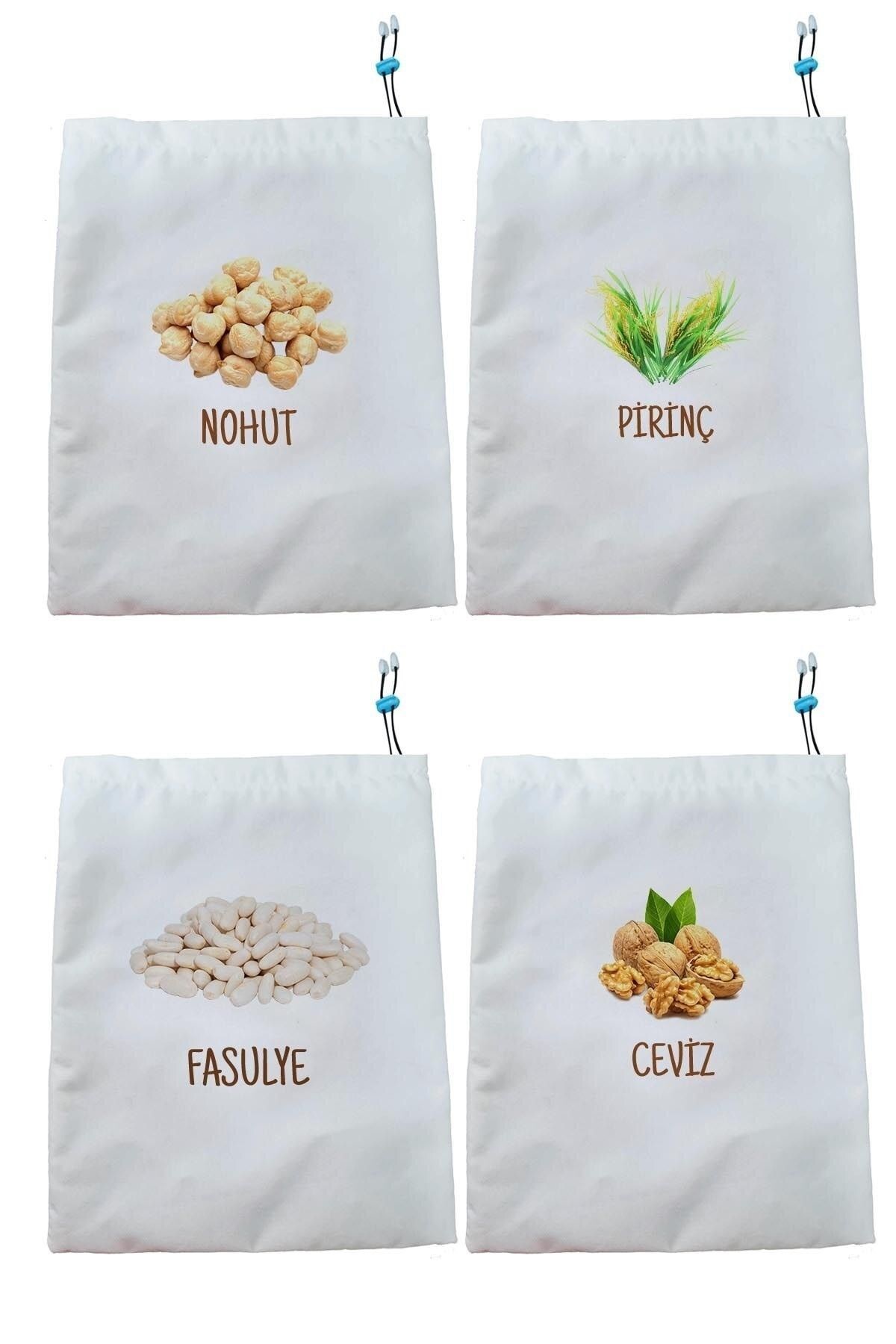 Kuru Bakliyat Saklama Torbası Nohut Pirinç Fasulye Ceviz 4'lü