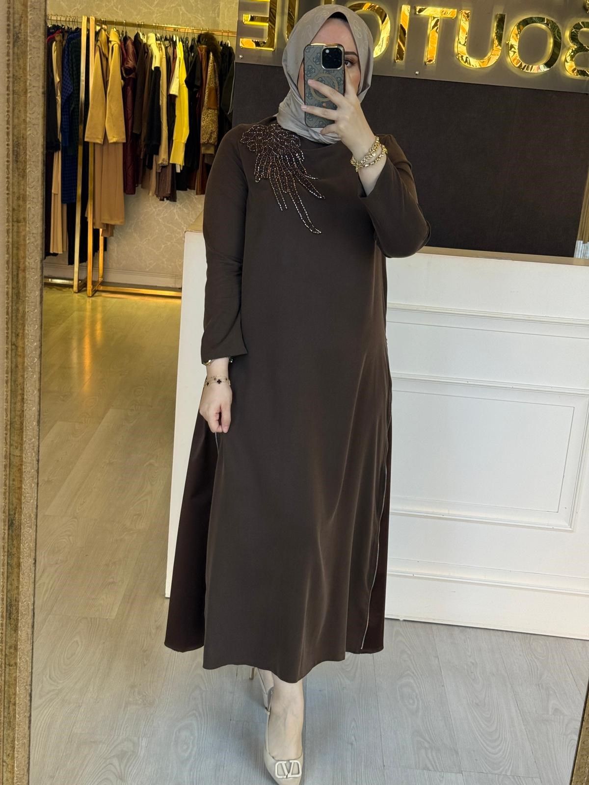 LİSA EXCLUSİVE Taş İşlemeli Fermuar Elbise