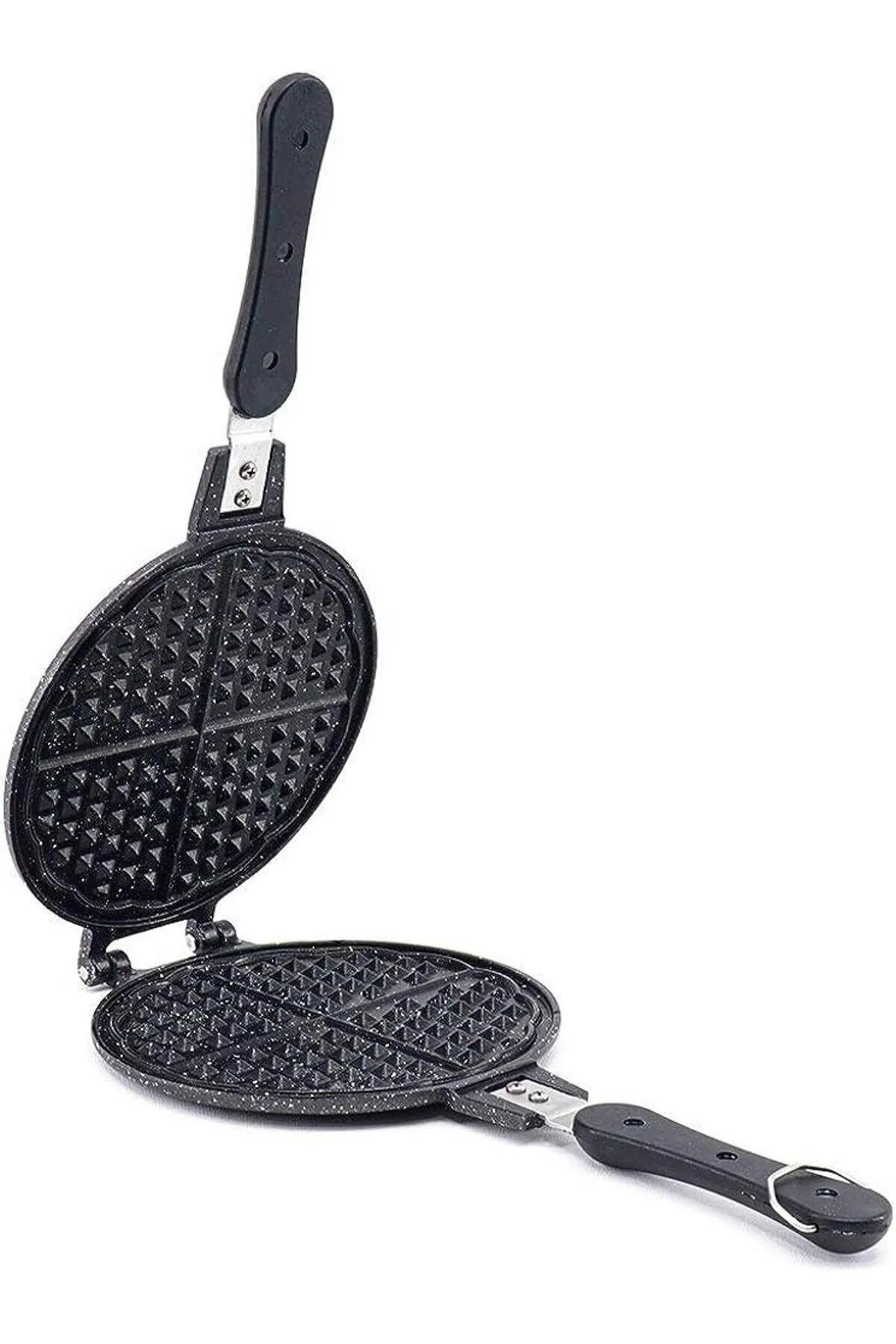 Lüks Döküm Waffle Makinesi - Bakalit ( Plastik ) Saplı Ocak Üstü Waffle Tavası