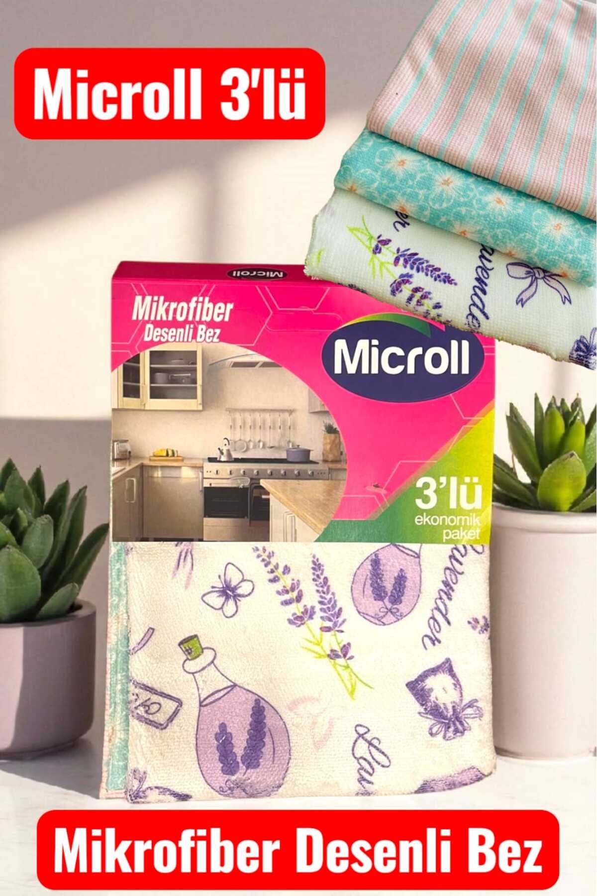 Microll 3'lü Desenli Mikrofiber Temizlik Bezi - Yüksek Emicilik ve Uzun Ömürlü Kullanım