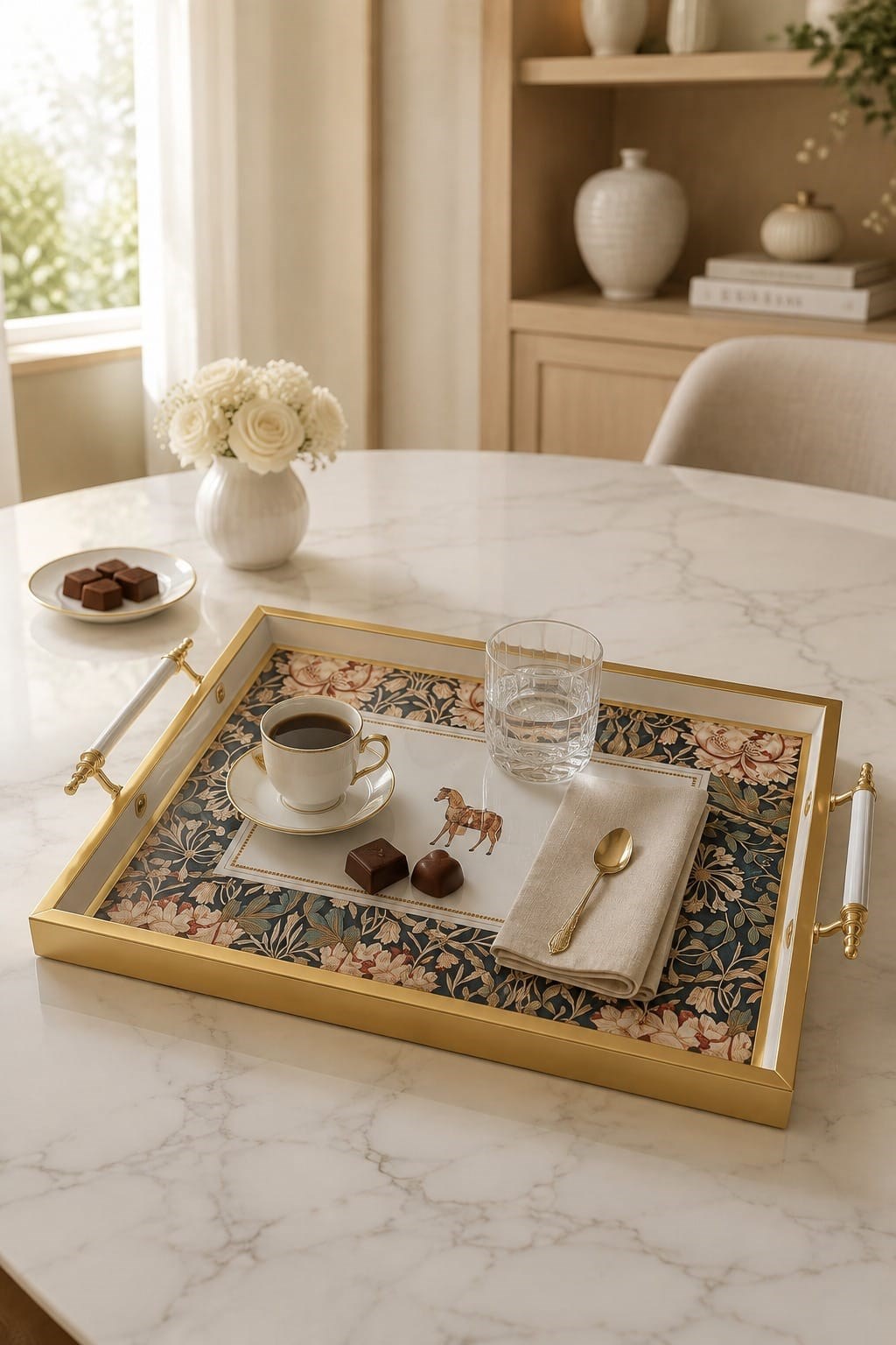 Minyatür Floral Desenli Tepsi | Dekoratif Tepsi 47.5×28 cm