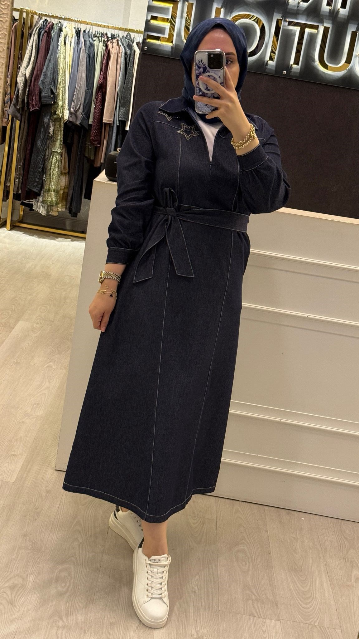 NUSS Kot Denim Uzun Elbise