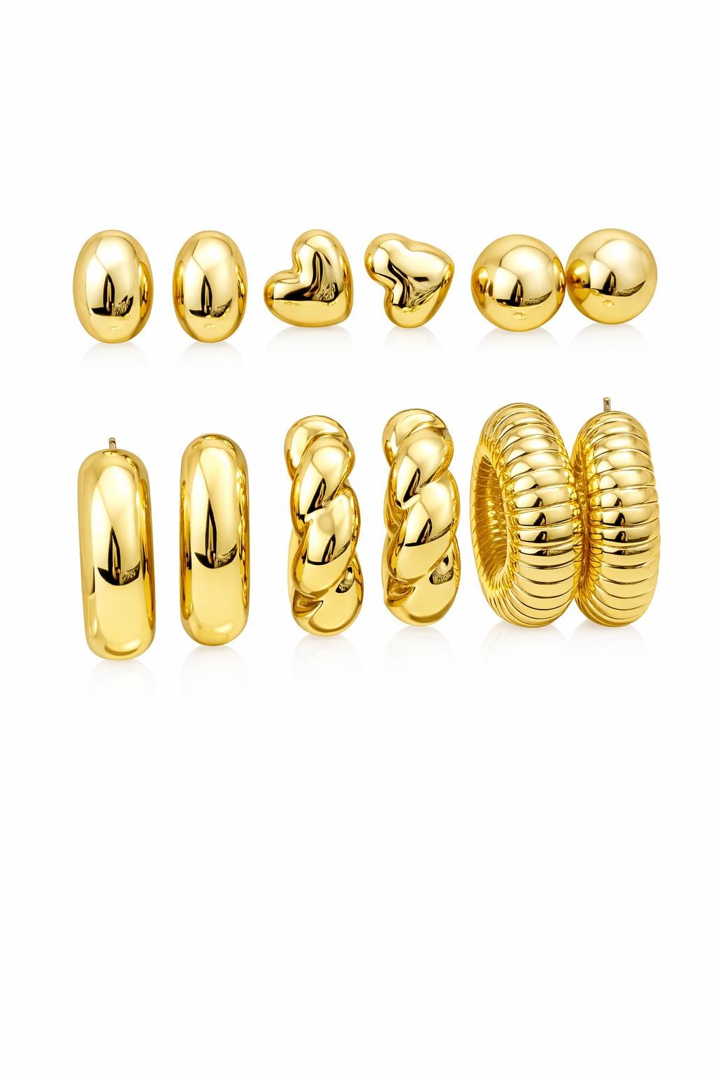 Özel Seri Çoklu Model Gold Küpe Seti