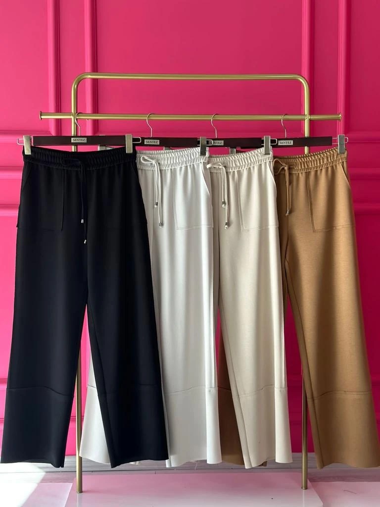 SENTEZ PİS DİKİŞLİ GENİŞ PAÇA ÖRME PANTOLON