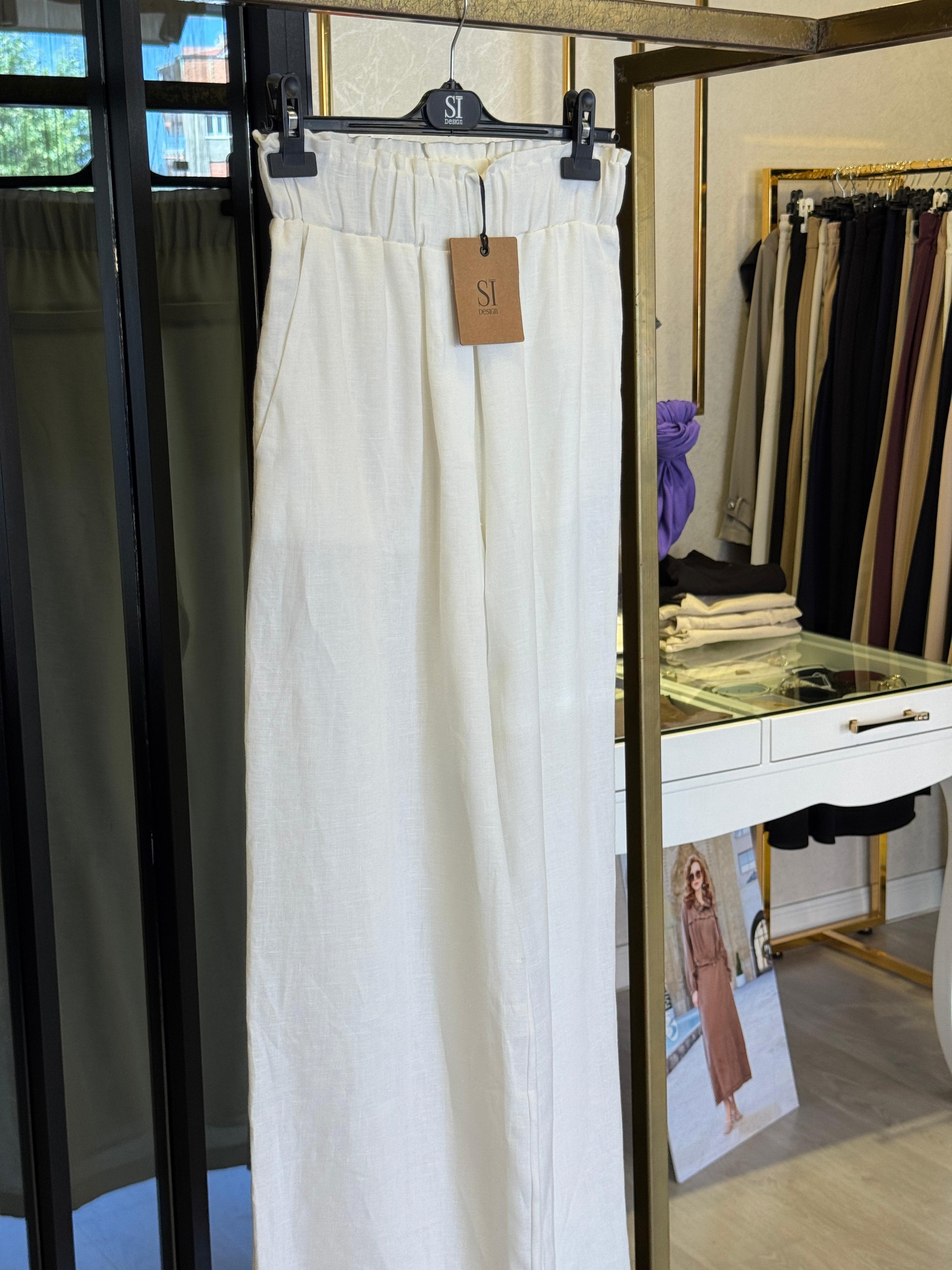 Sİ Design 21110 Belden Lastikli Keten Pantolon
