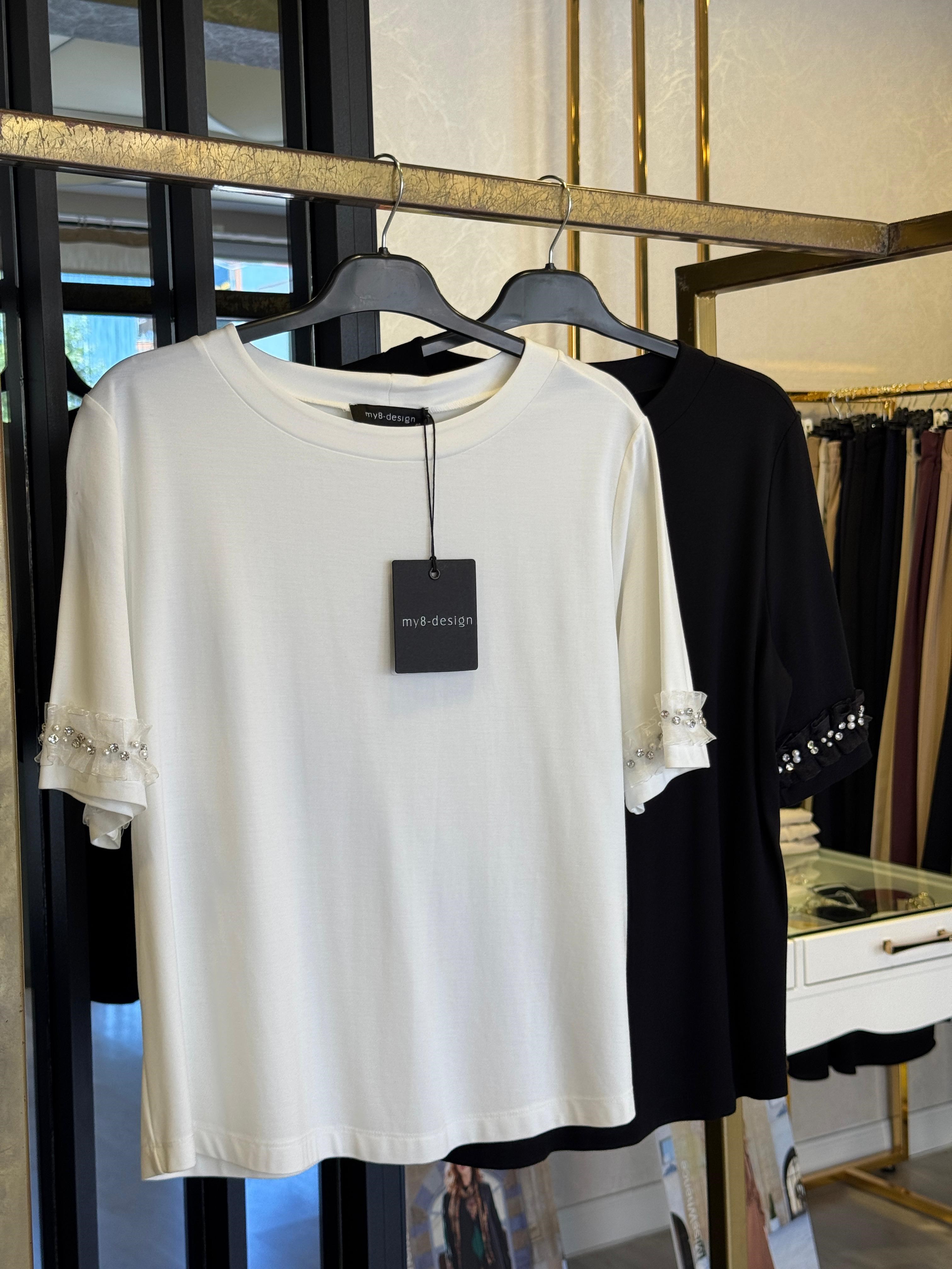 Sİ Design my8 4014 Kolları İnci-Taş Detaylı Kısa Kollu Tshirt