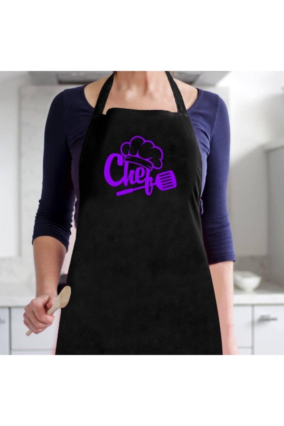Siyah Önlük Chef Aşçı Şef Mutfak Önlüğü