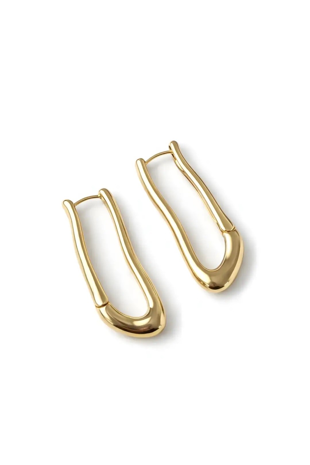 U Detaylı Oval Gold Küpe