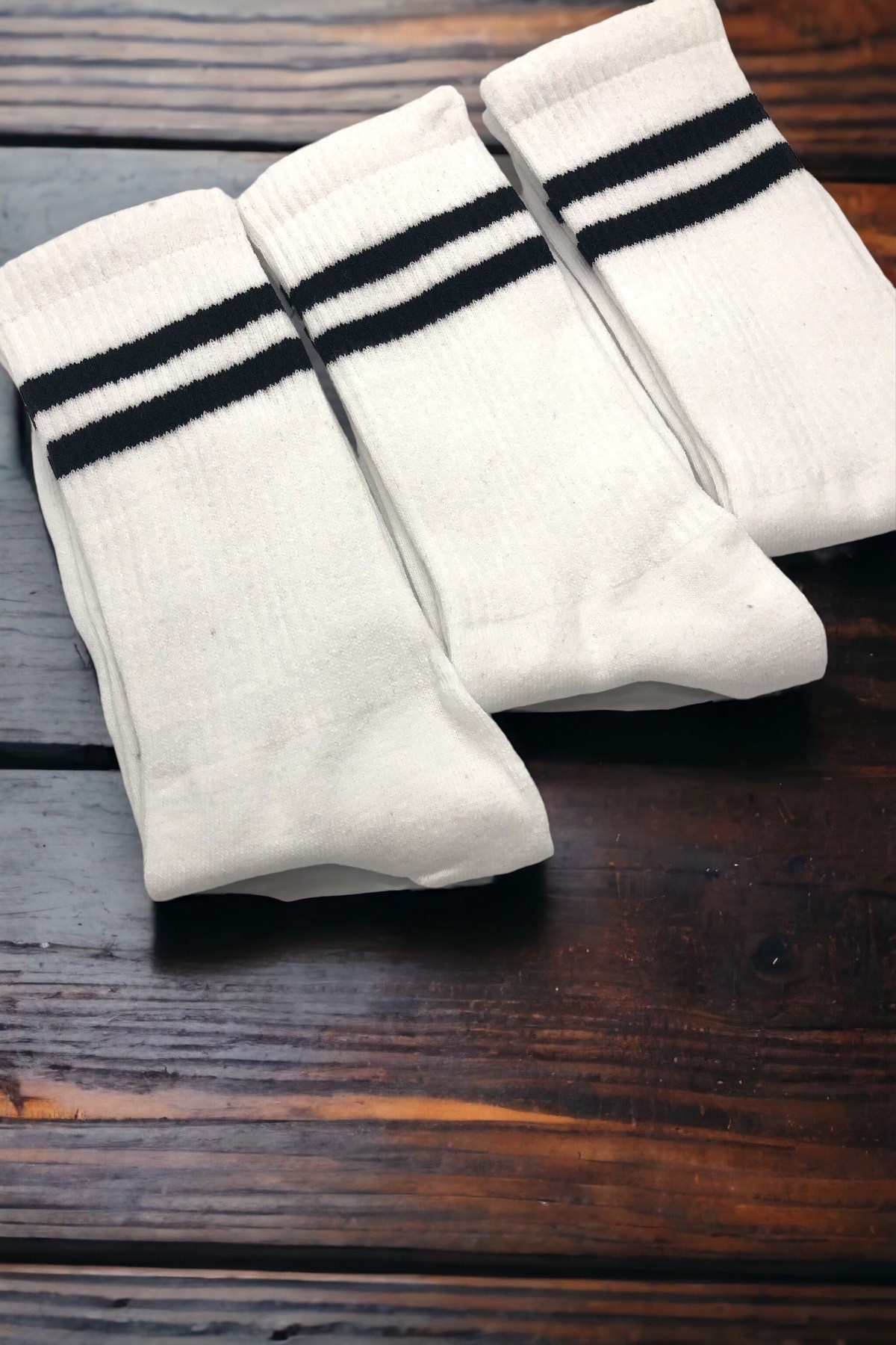 Unisex 3'lü Beyaz Fitilli Tenis Çorabı