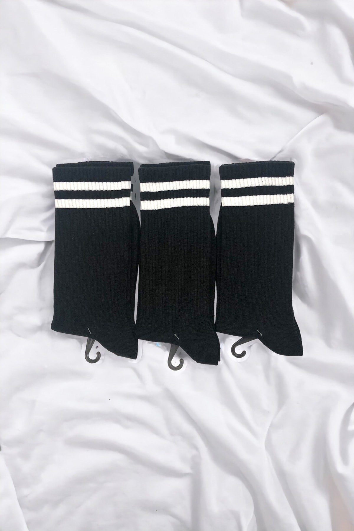 Unisex 3'lü Siyah Yüksek Kalite Yıkamalı Fitilli Tenis Çorabı