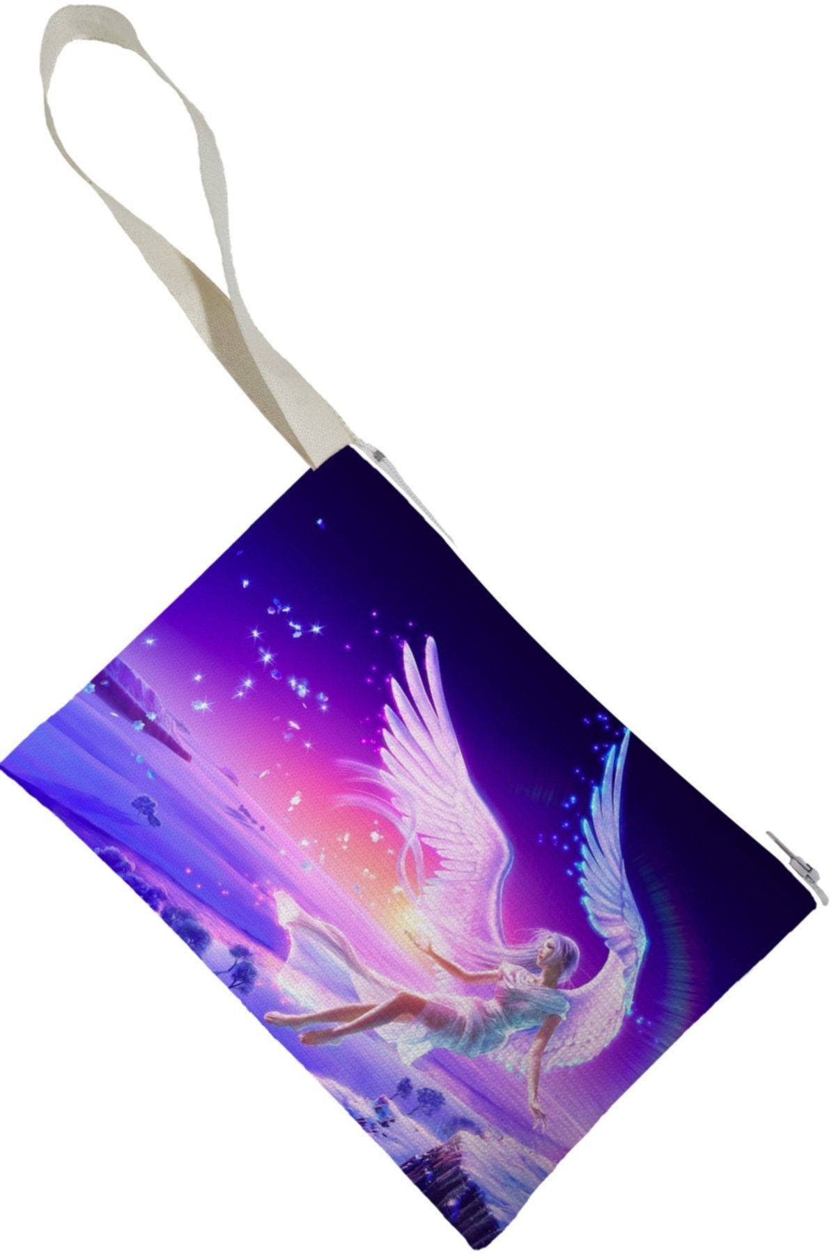 Unisex Anime Melek Desenli Portföy Clutch Çanta
