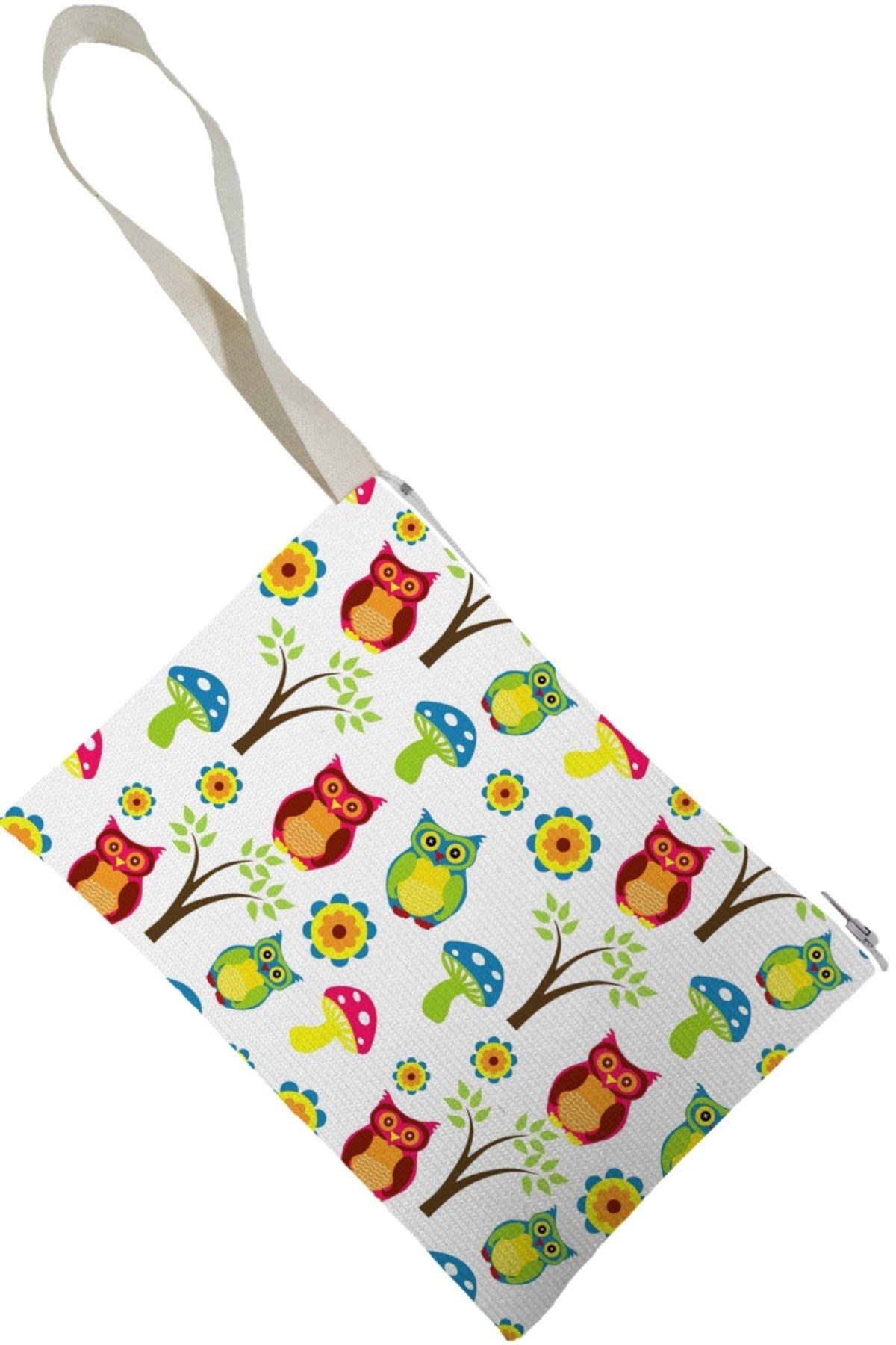 Unisex Baykuş Desenli Portföy Clutch Çanta