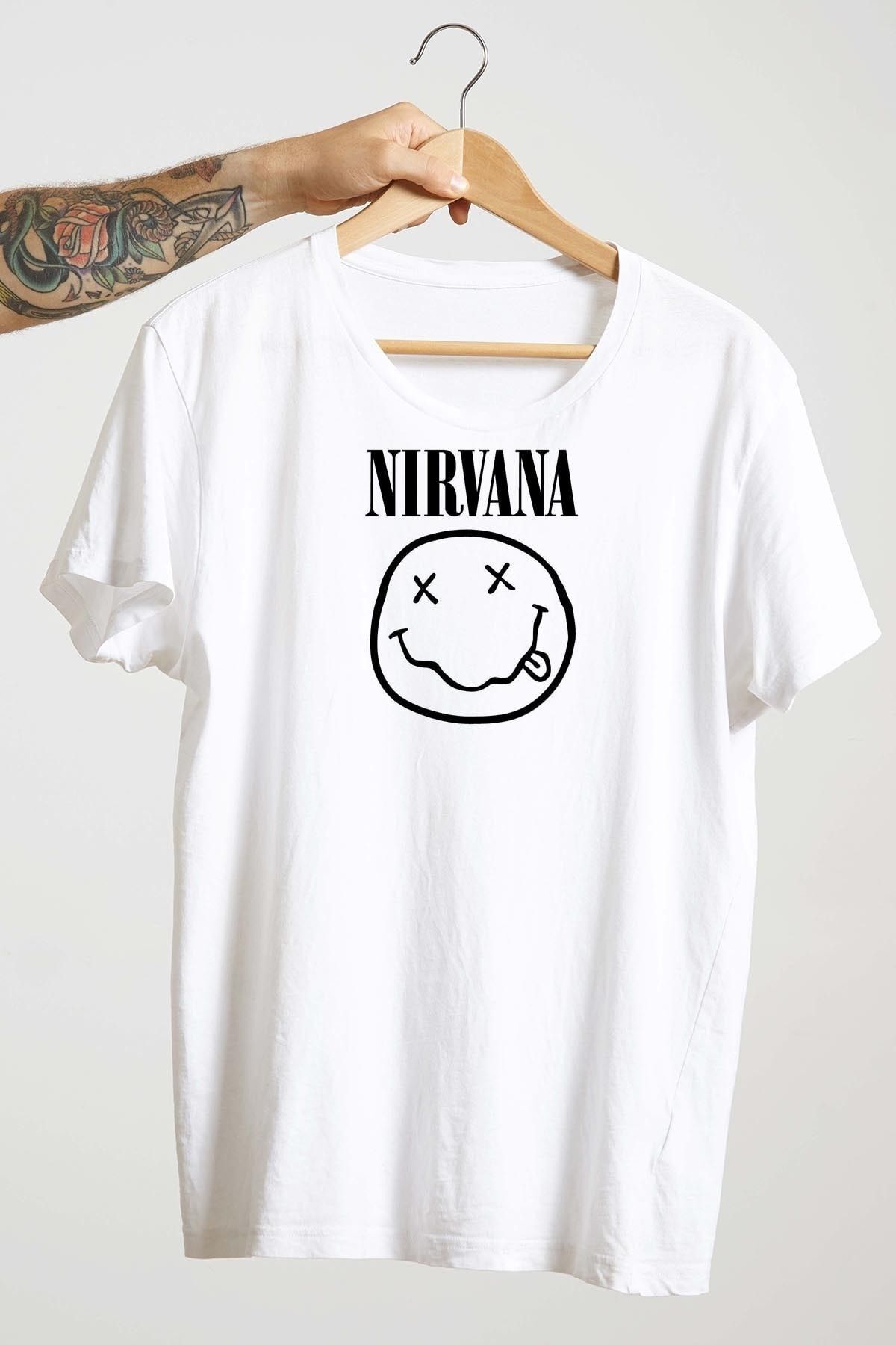 Unisex Beyaz Tasarım T-shirt Nirvana