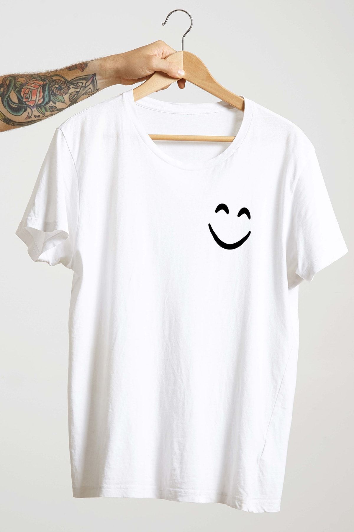 Unisex Beyaz Tasarım T-Shirt Smiley