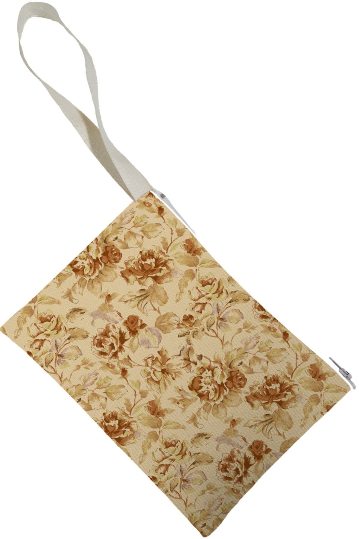 Unisex Gül Desenli Portföy Clutch Çanta