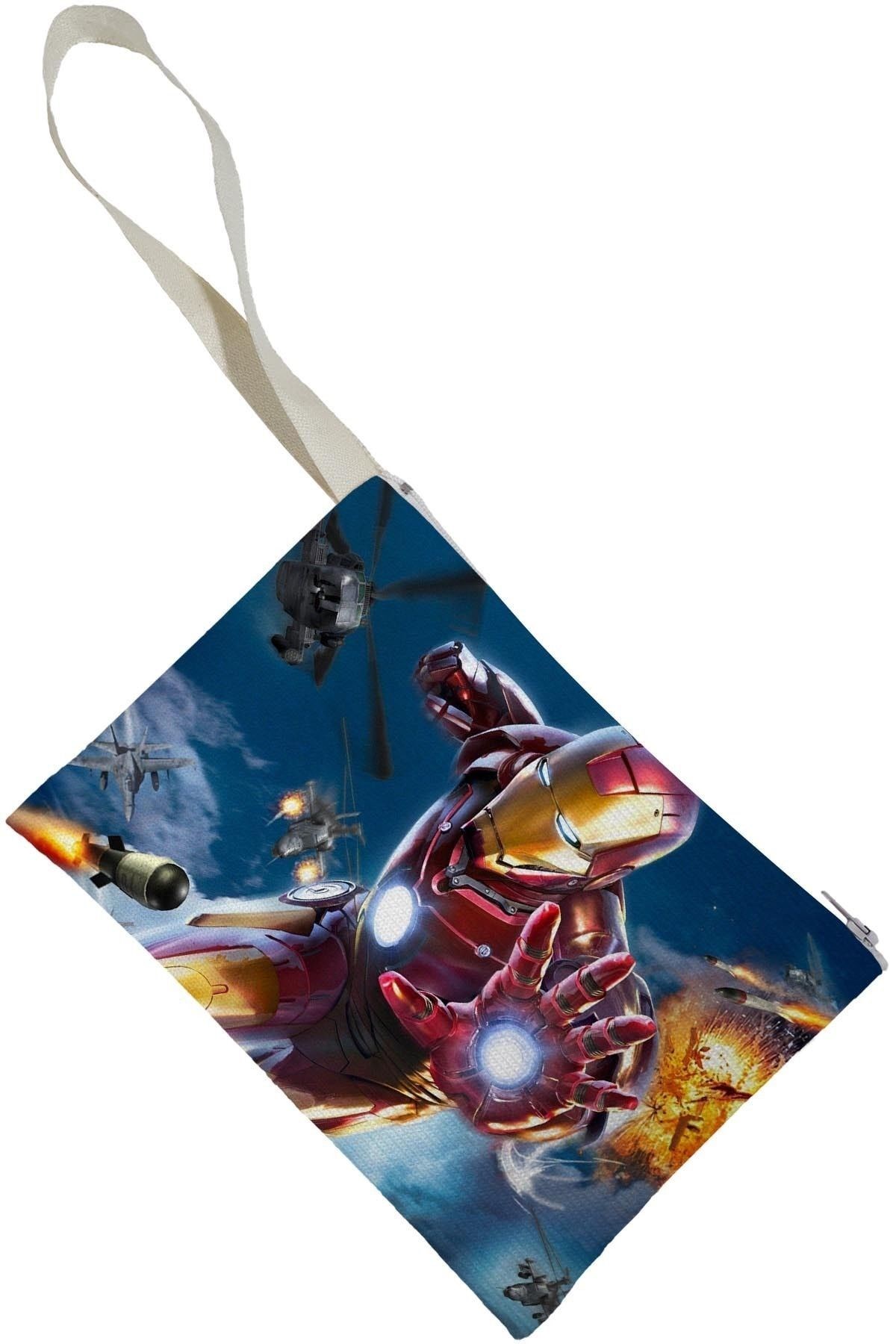Unisex Iron Man Desenli Portföy Clutch Çanta