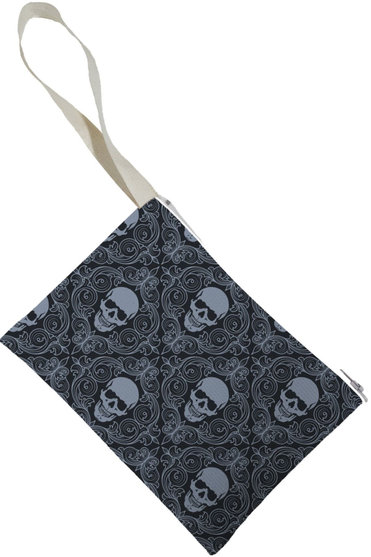 Unisex Iskelet Desenli Portföy Clutch Çanta
