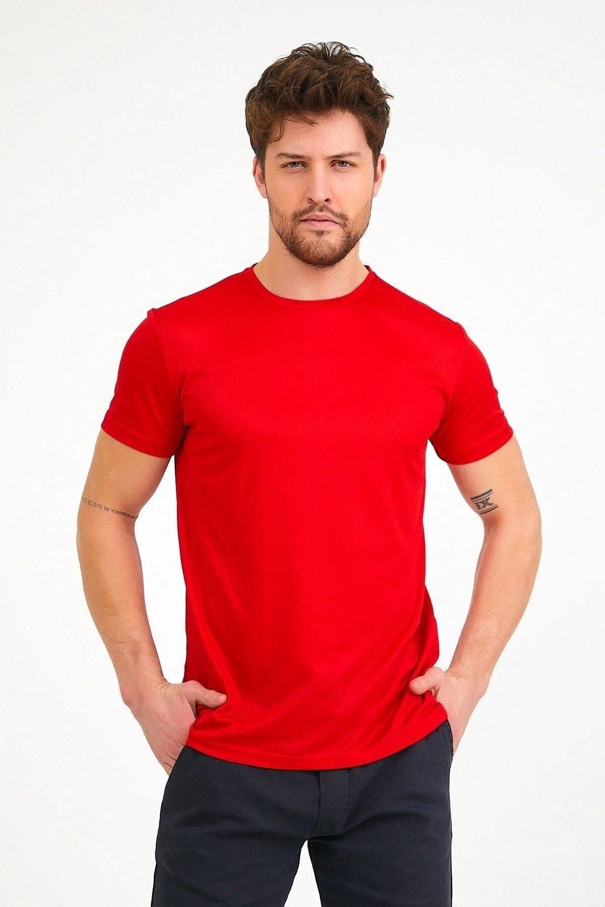 Unisex Kırmızı Spor Koşu Termal Basic T-shirt
