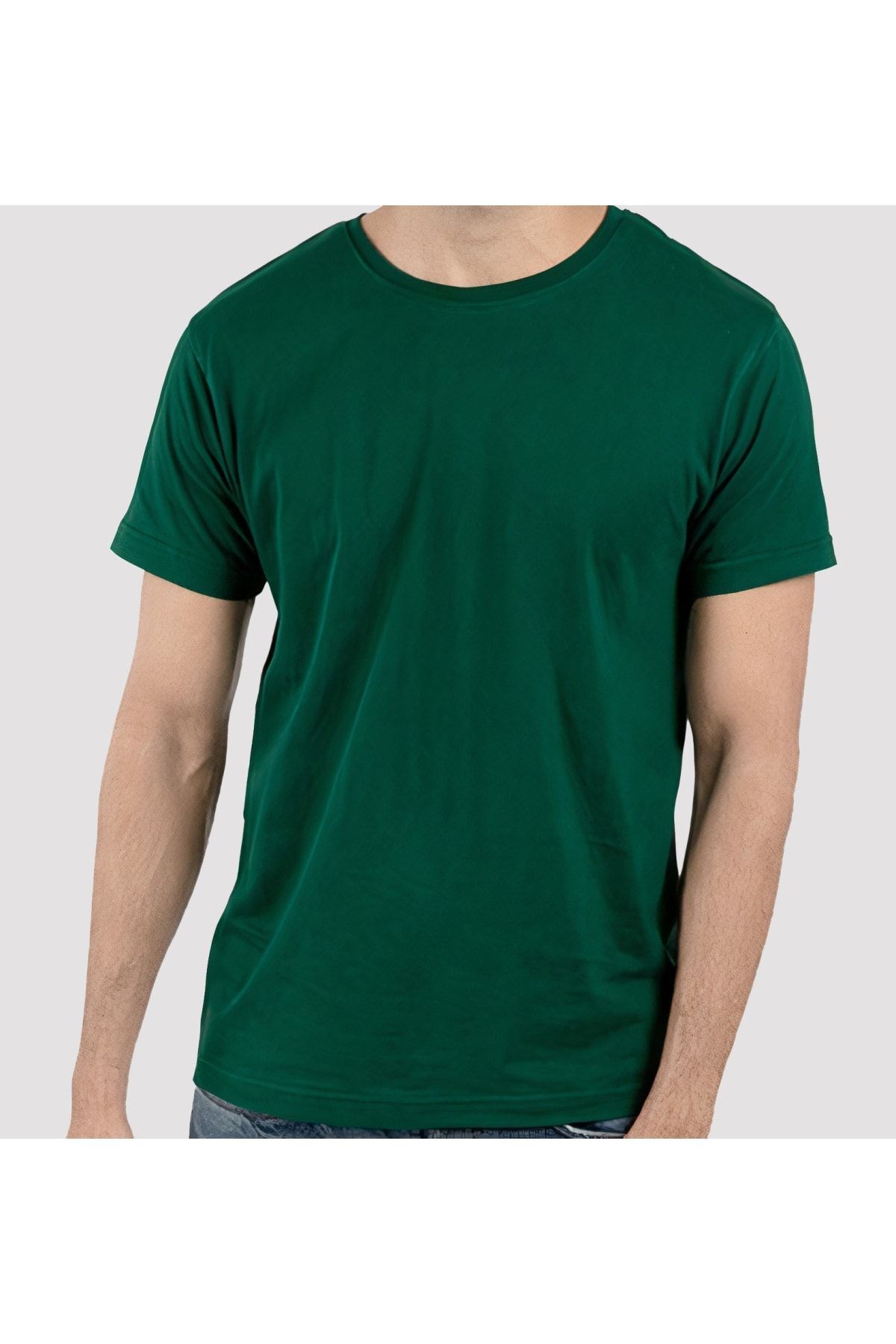 Unisex Koyu Yeşil %100 Pamuk Bisiklet Yaka Basic Örme T-shirt