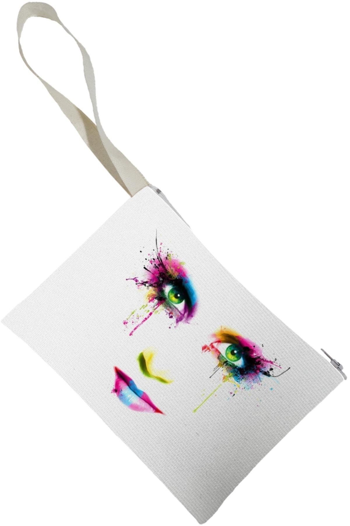 Unisex Renkli Kadın Desenli Portföy Clutch Çanta