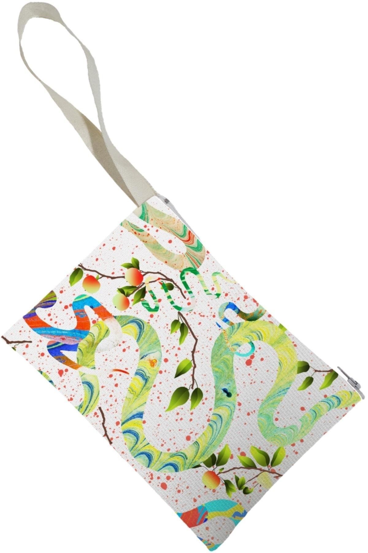 Unisex Renkli Yapraklar Desenli Portföy Clutch Çanta