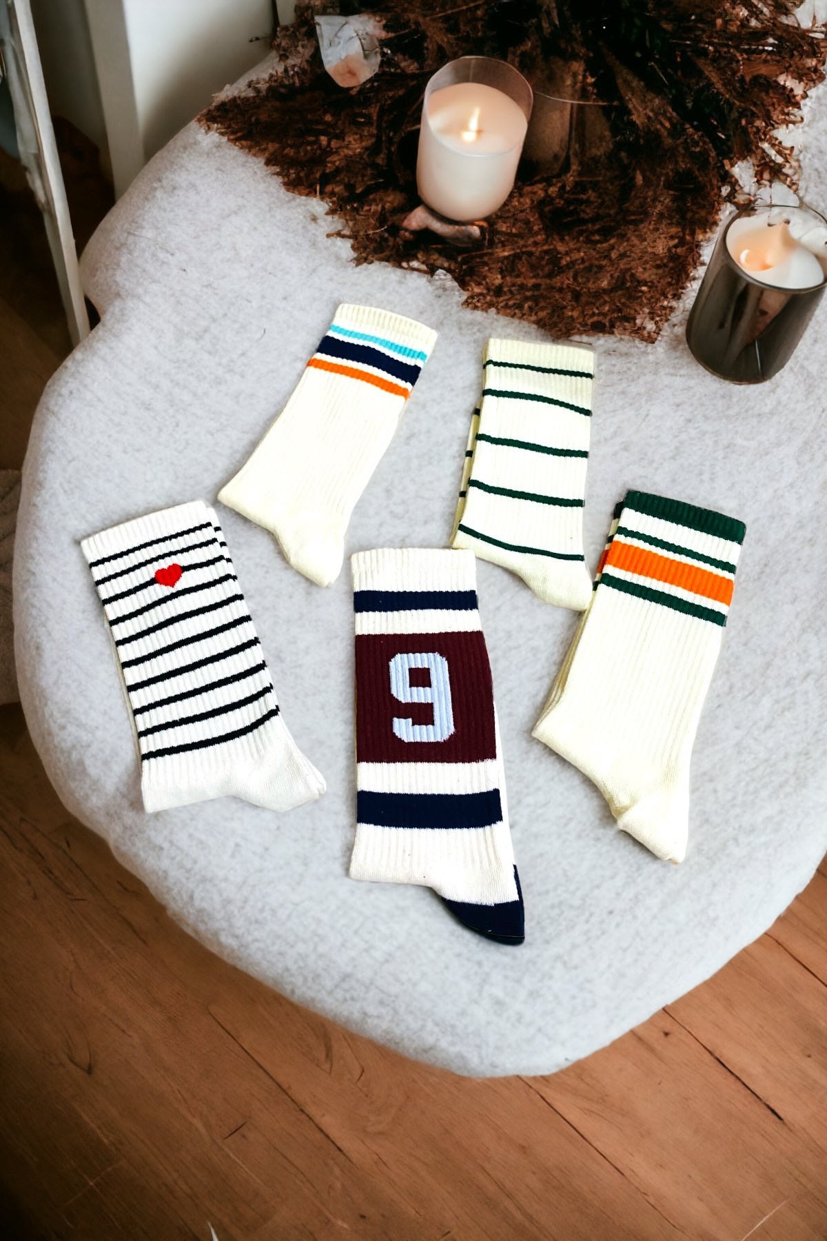 Unisex Yüksek Kalite Yıkamalı Fitilli 5 Çift Tenis Çorabı