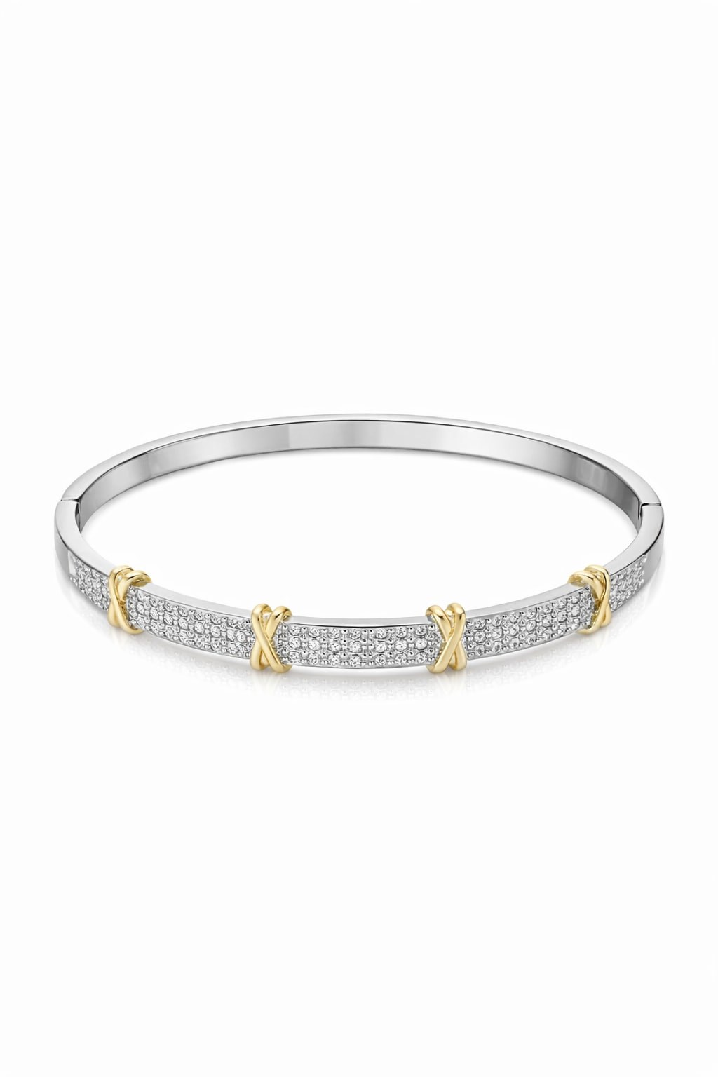 Zirkon Taşlı Su Yolu Gold Silver Kadın Çelik Kelepçe Bileklik