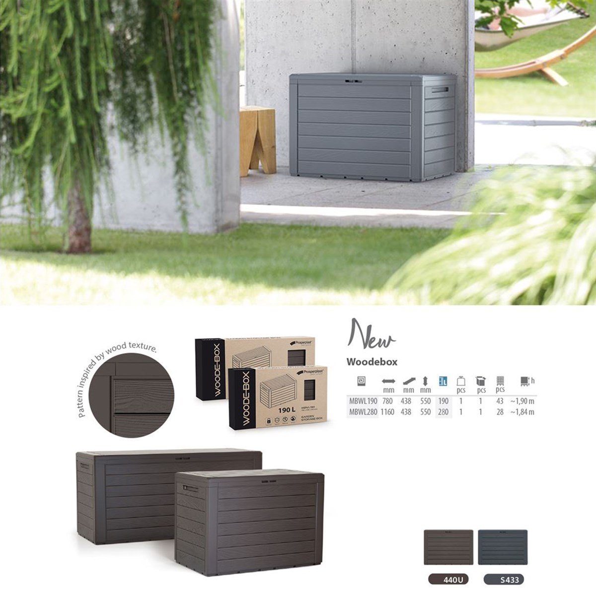 Prosperplast Woodebox 190Lt Antrasit Bahçe Sandığı,Depolama Sandığı,Balkon Sandığı
