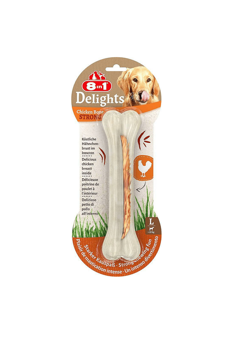 8in1 Delights Strong Large 20 cm. Büyük Irk Köpekler İçin Tavuk Etli Sert Çiğneme Kemiği 130 gr.