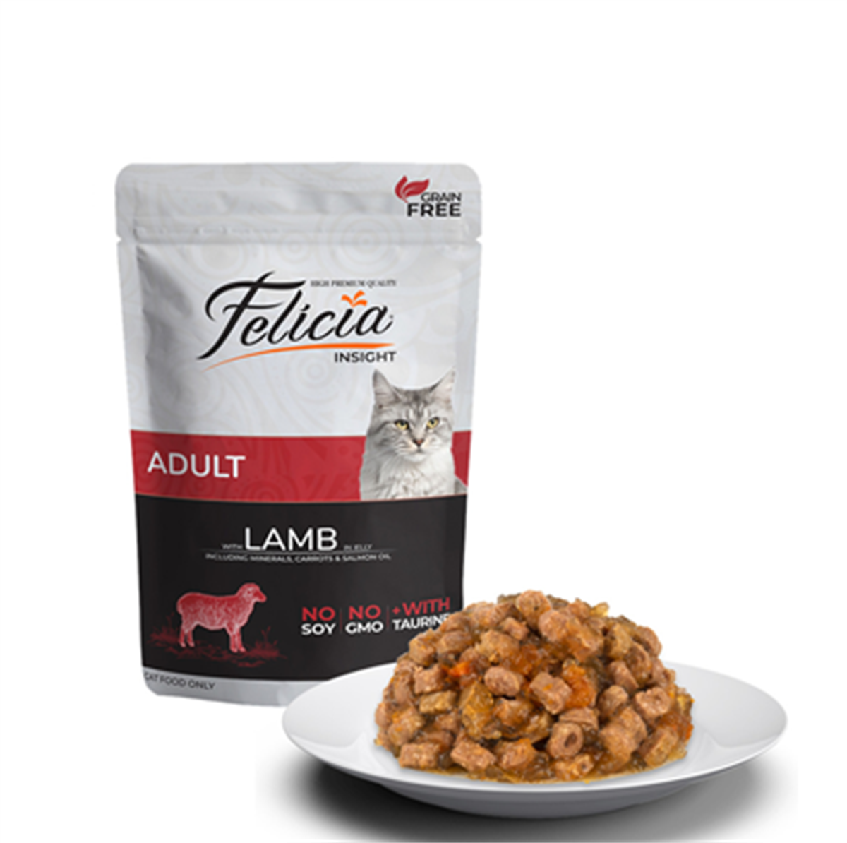 Felicia Adult Jelly Kuzu Etli ve Taurinli Tahılsız Yetişkin Tahılsız Kedi Yaş Maması 85 Gr