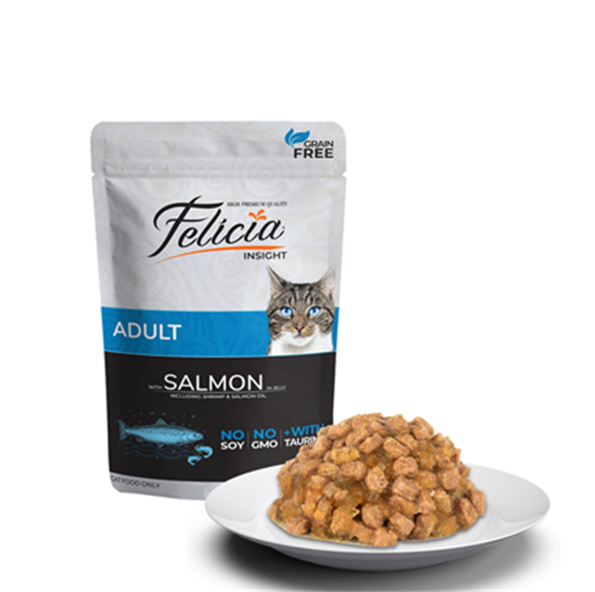 Felicia Adult Jelly Somon Balıklı ve Taurinli Tahılsız Yetişkin Tahılsız Kedi Yaş Maması 85 Gr