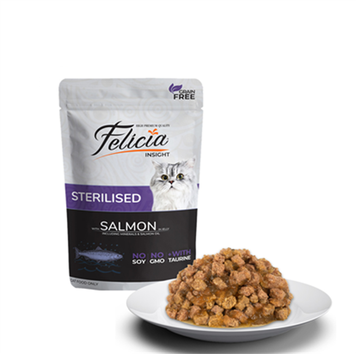 Felicia Sterilised Jelly Samon Balıklı ve Taurinli Tahılsız Kısırlaştırılmış Yetişkin Tahılsız Kedi Yaş Maması 85 Gr
