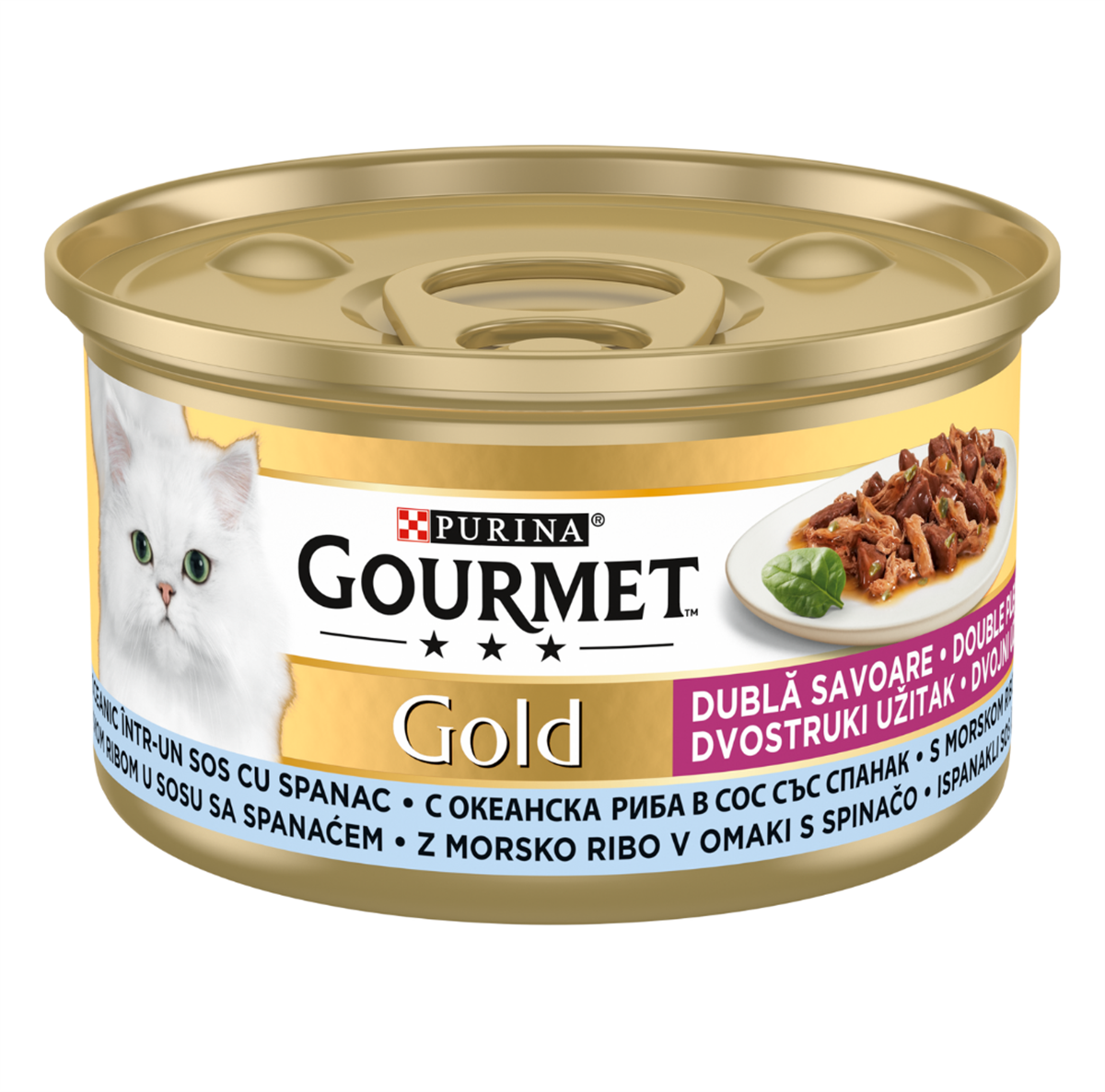 Gourmet Gold Sos İçinde Parça Etli Okyanus Balığı ve Ispanaklı Kedi Konservesi 85gr