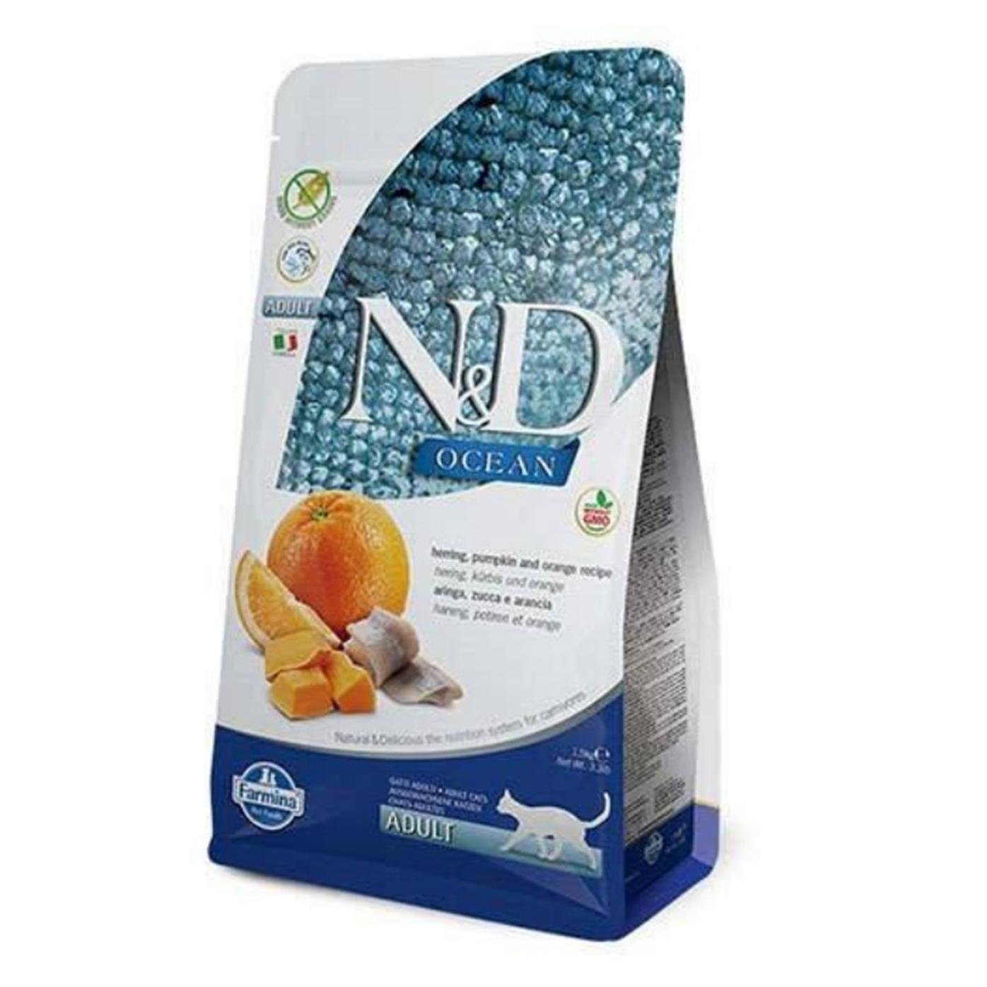 N&D Ocean Pumpkin Ringa Balıklı Bal Kabaklı ve Portakallı Tahılsız Yetişkin Kedi Maması 5kg