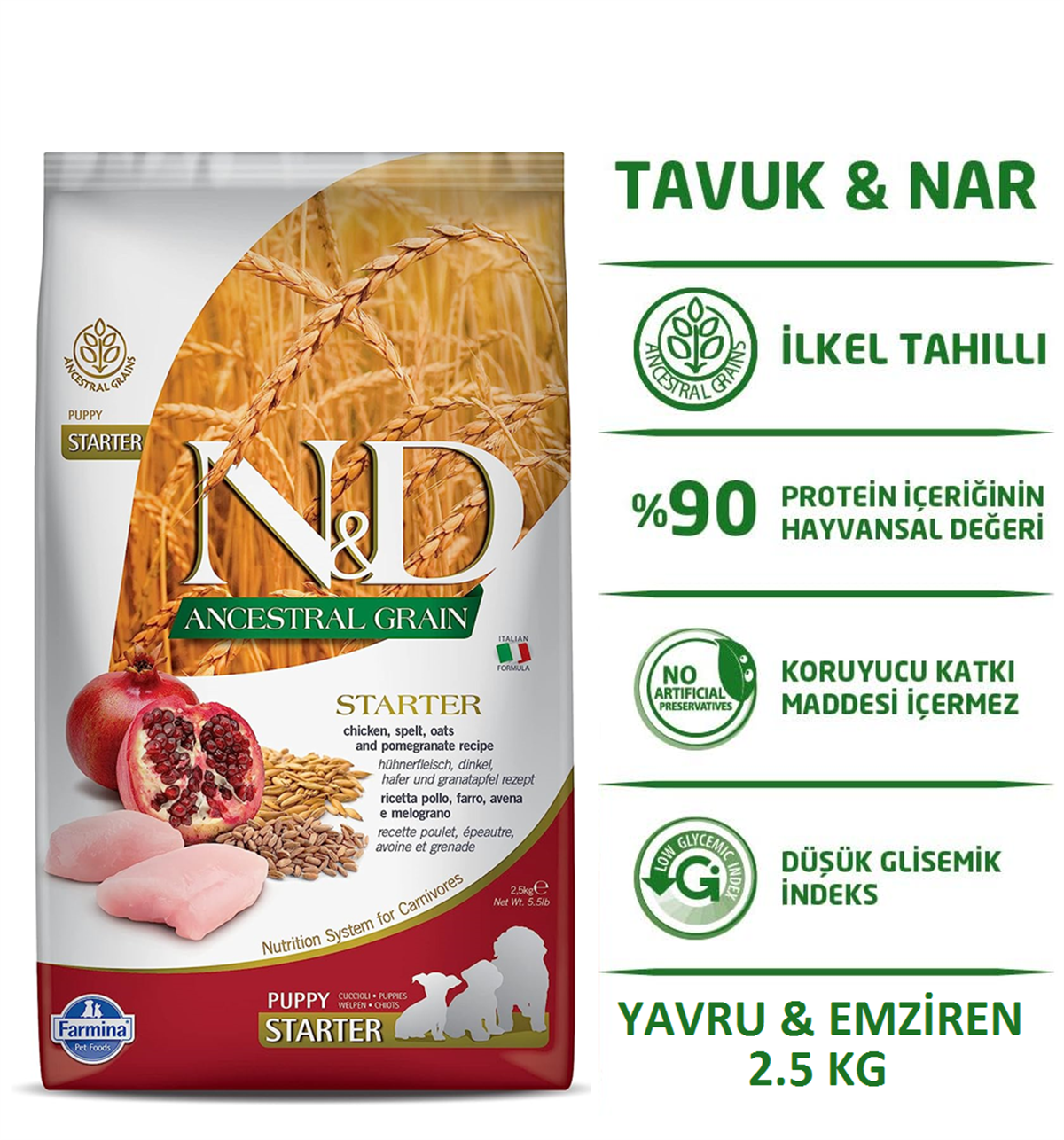 N&D Puppy Starter Düşük Tahıllı Tavuk Etli Anne ve Yavru Köpek Maması 2,5 Kg