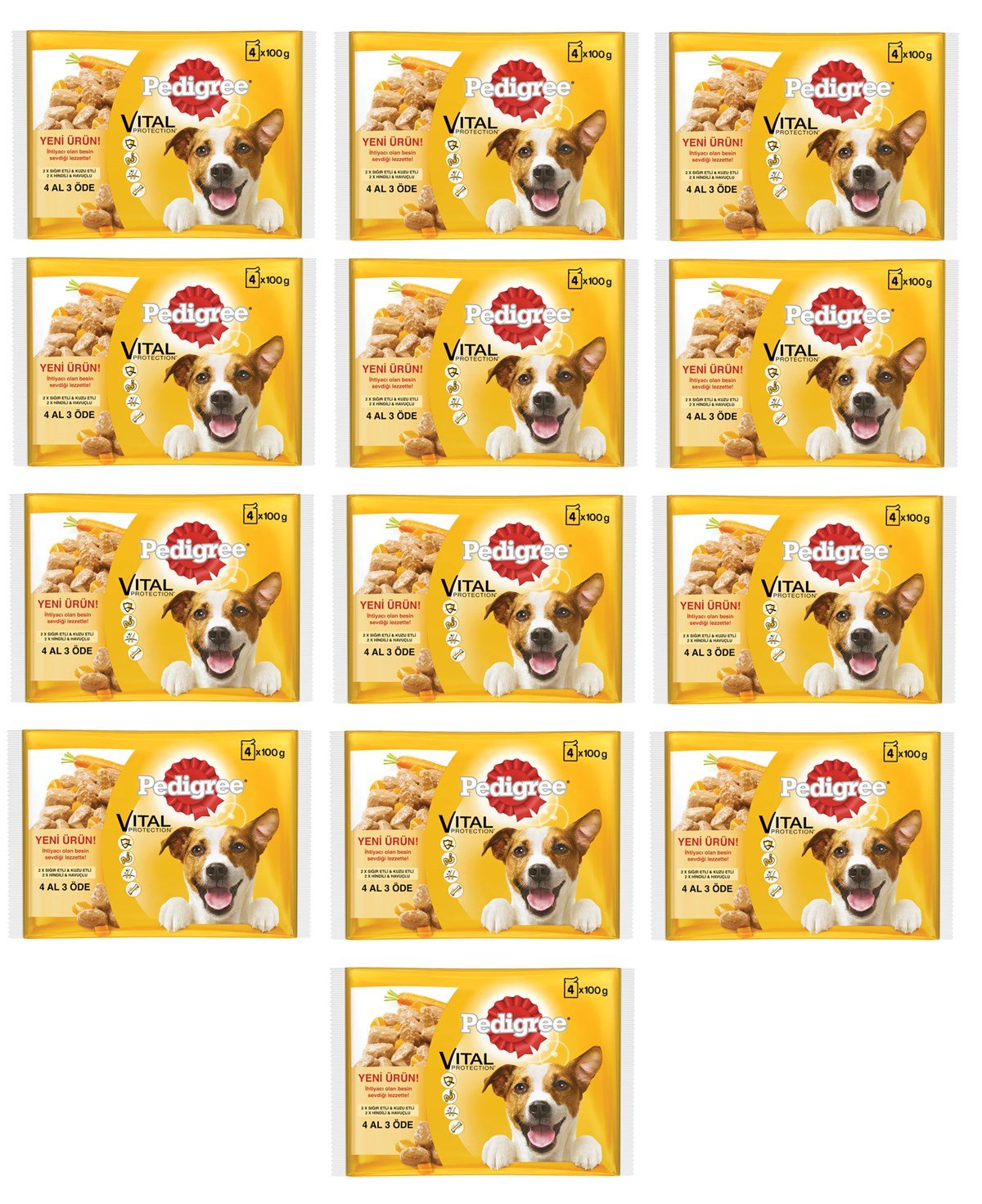 Pedigree Multipack Etli ve Havuçlu Pouch Yetişkin Köpek Maması 4 x 100 Gr. 13 Paket