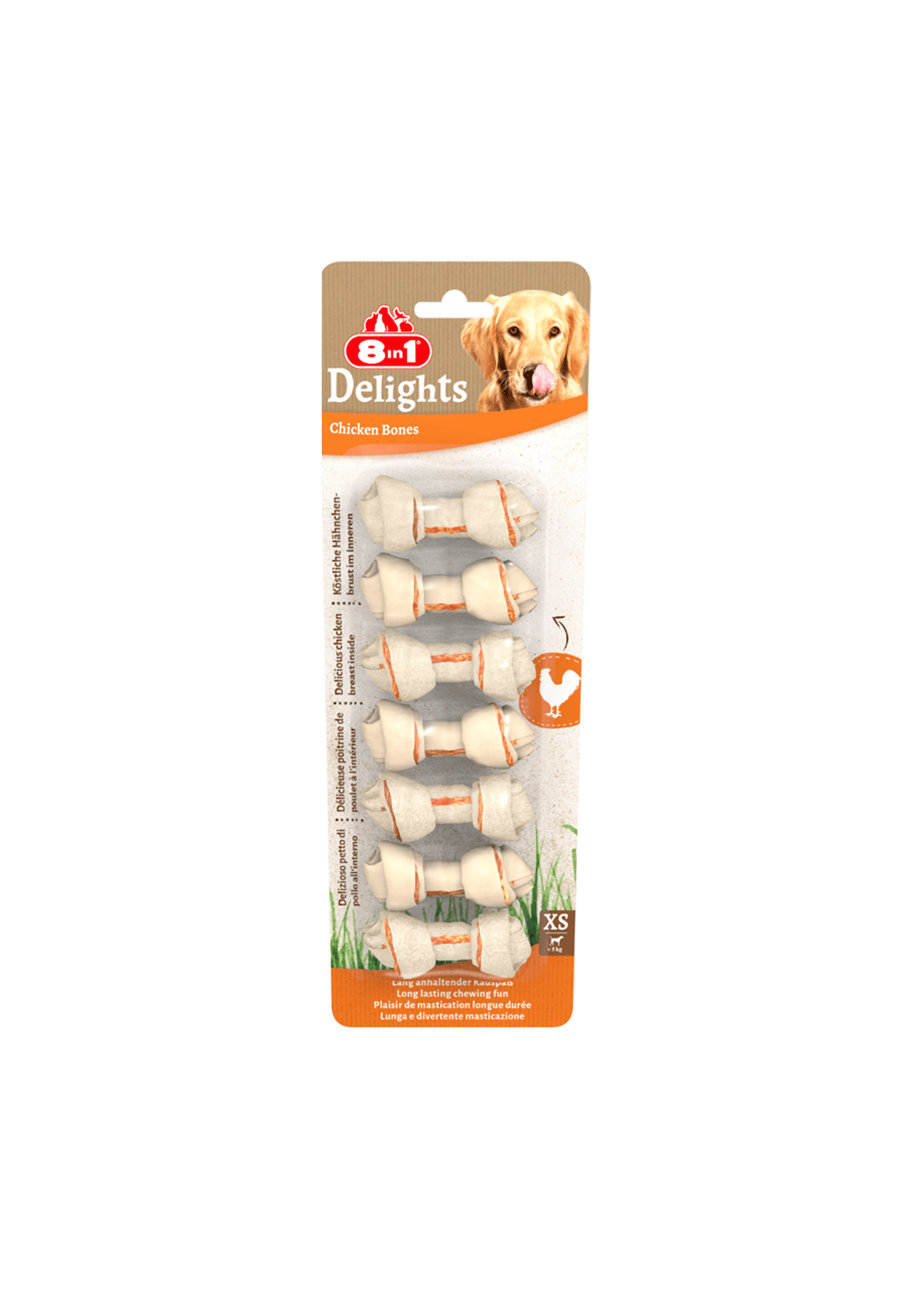 8in1 Delights XS Bones Ağız Bakımı için Tavuk Etli Düğüm Köpek Kemik 7 Adet 84 Gr