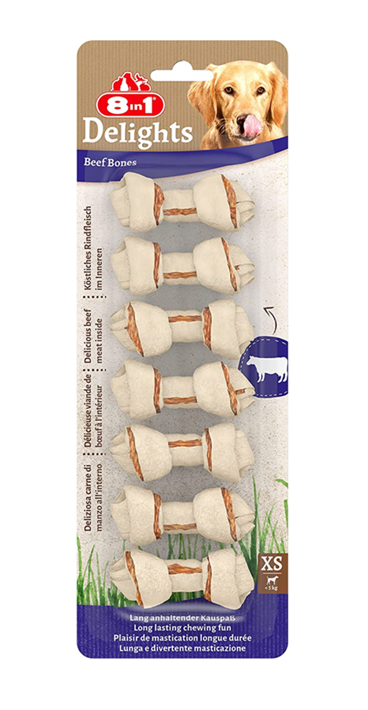 8in1 Delights XS Bones Ağız Bakımı için Düğümlü Sığır Etli Köpek Kemiği 7 Adet 84 Gr