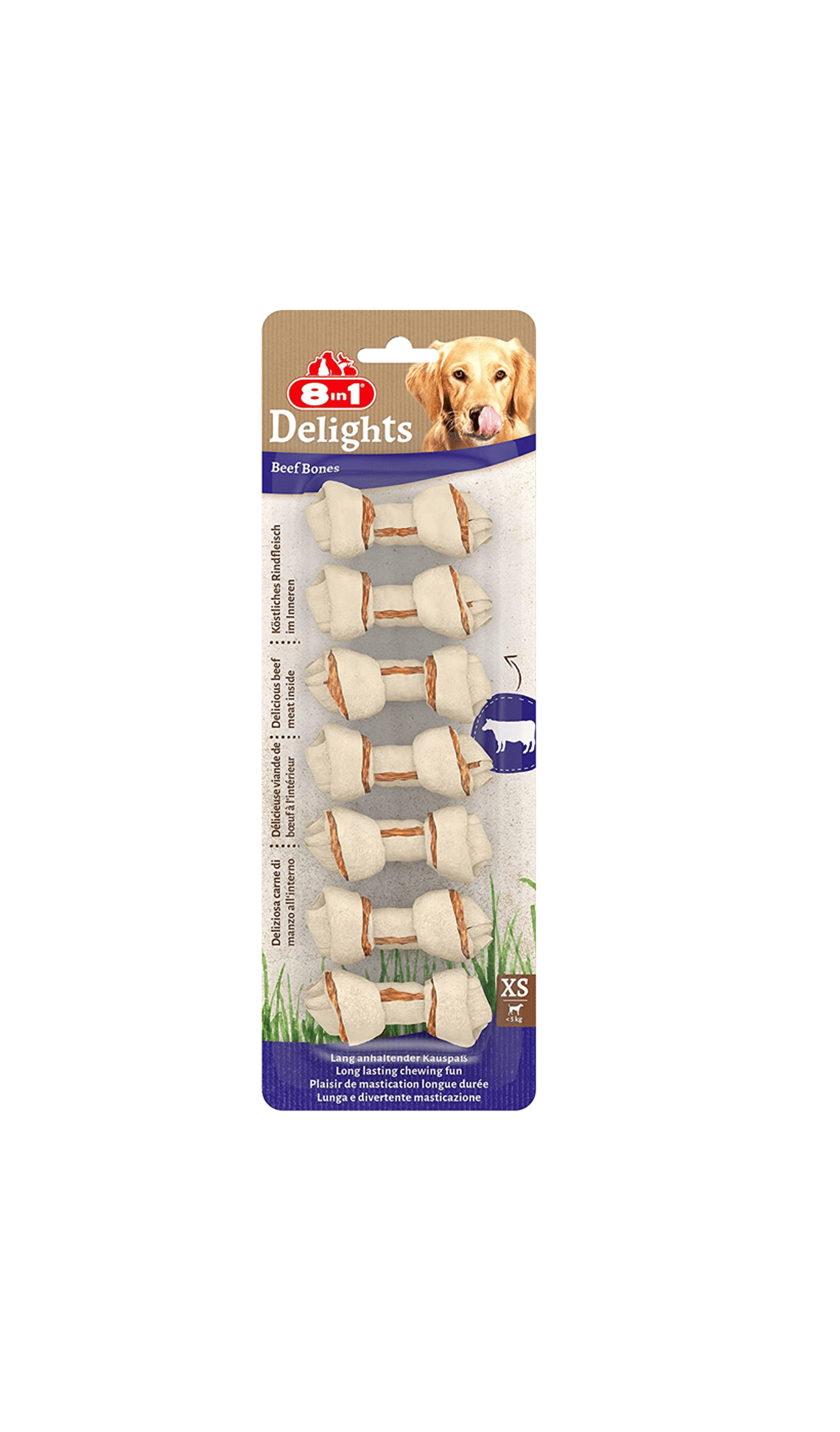 8in1 Delights XS Bones Ağız Bakımı için Düğümlü Sığır Etli Köpek Kemiği 7 Adet 84 Gr