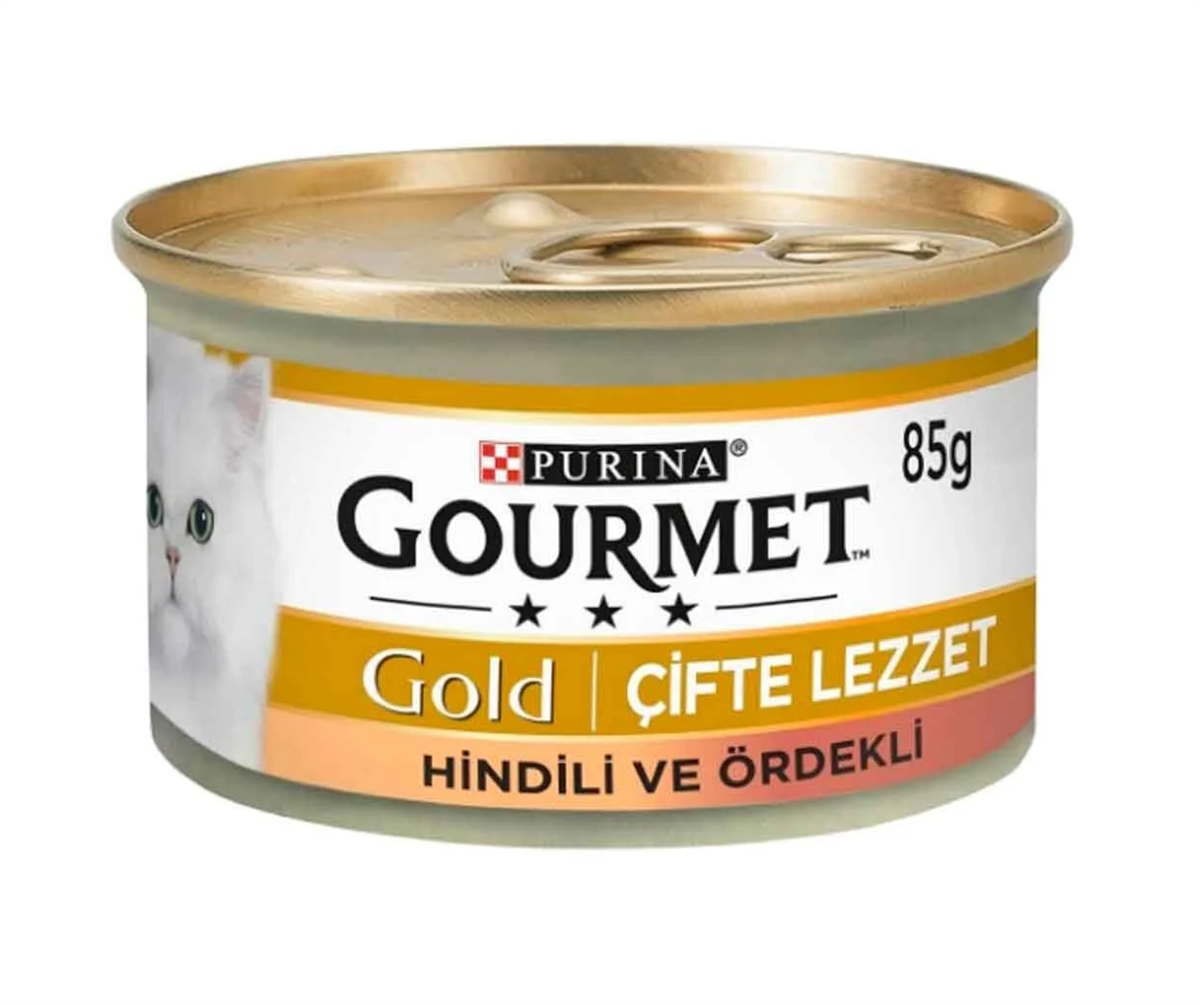 Gourmet Gold Parça Etli Hindili Ördekli Yetişkin Kedi Konservesi 85gr