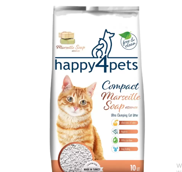 Happy4Pets Sabun Kokulu Topaklaşan Bentonit Kedi Kumu İnce Taneli 10lt