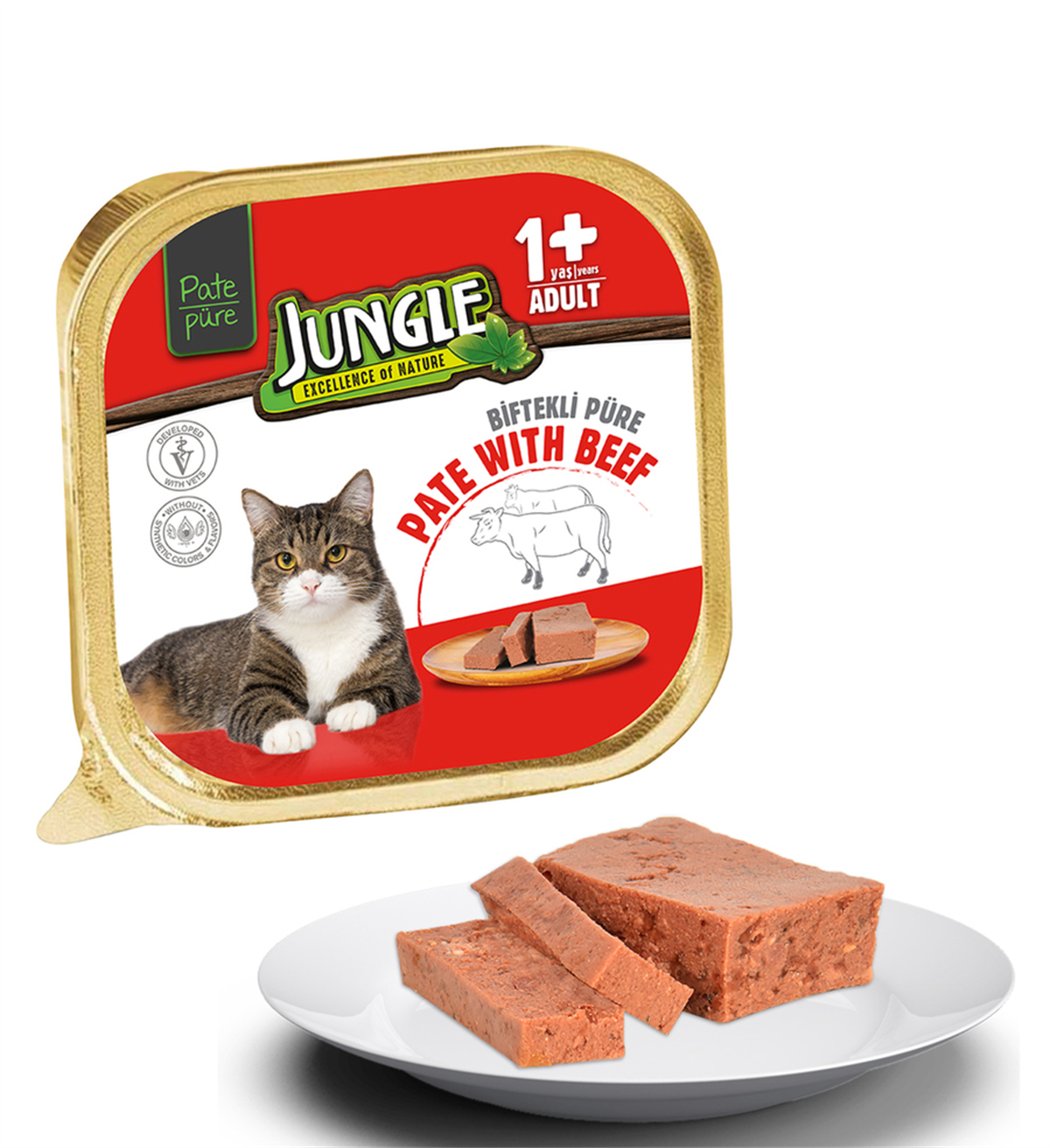 Jungle Beef Adult Pate Biftekli Ezme Yetişkin Kedi Konservesi 100 Gr