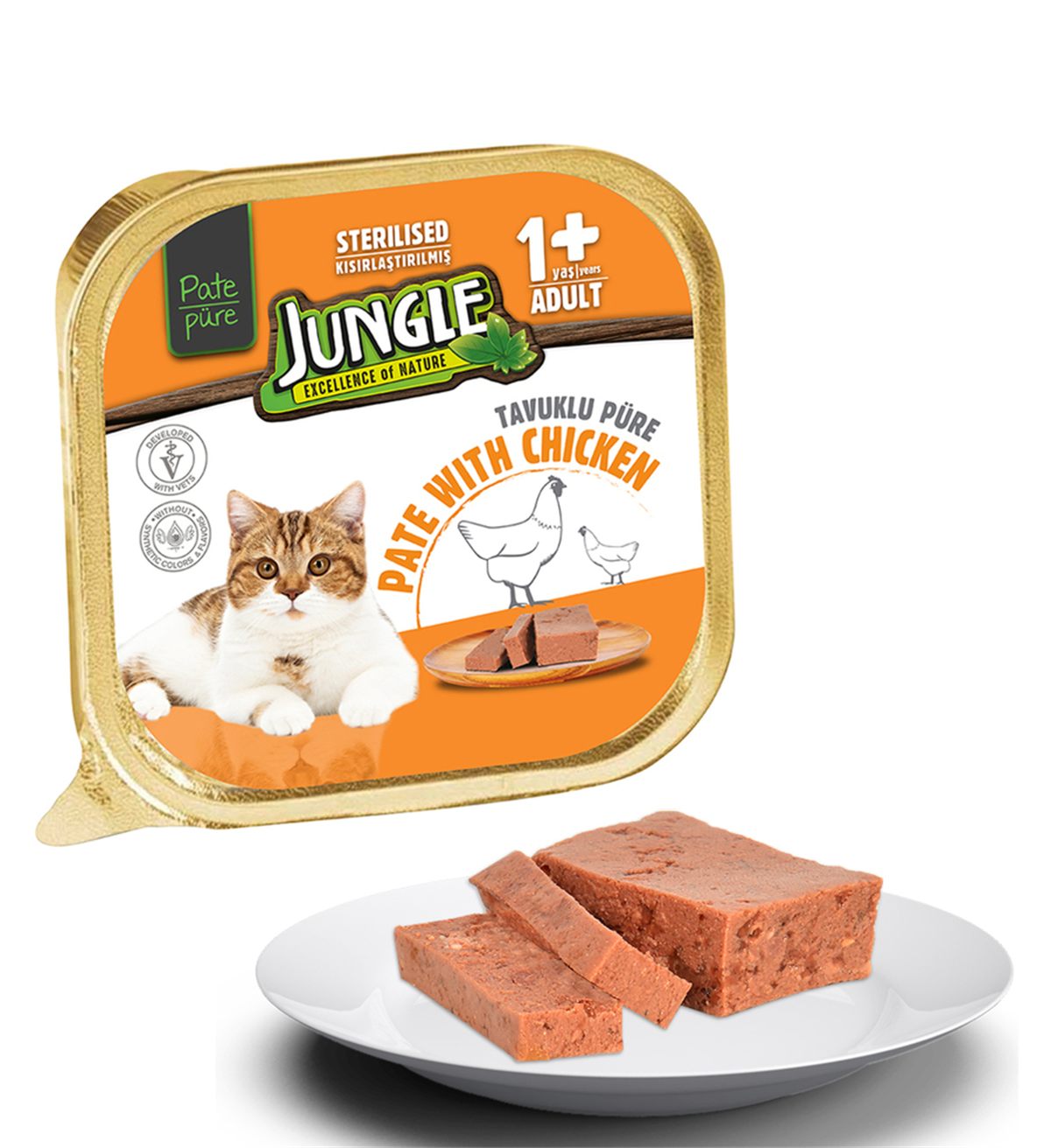 Jungle Chicken Sterilised Adult Pate Tavuk Etli Kısırlaştırılmış Ezme Yetişkin Kedi Konservesi 100 Gr