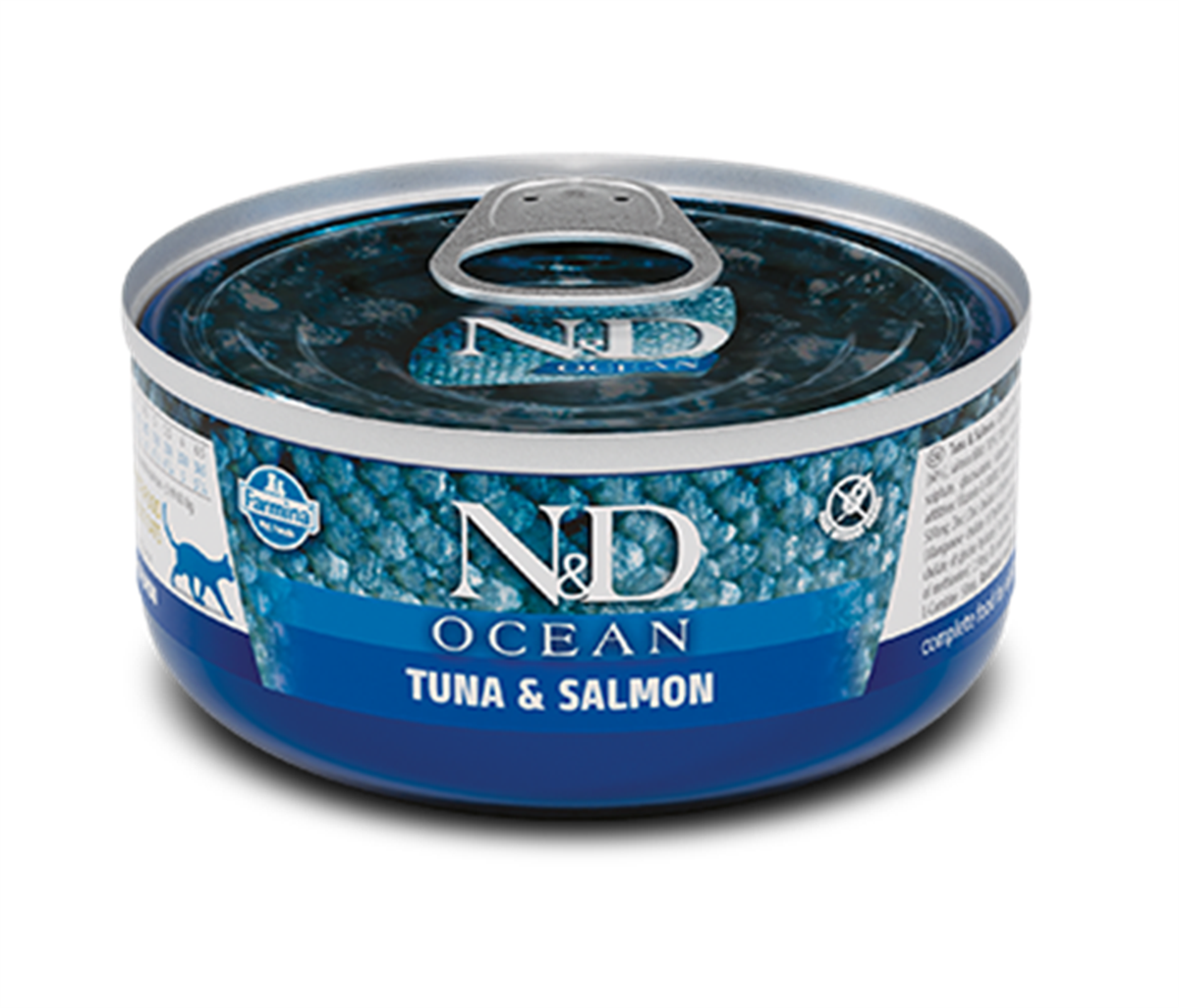 ND Ocean Ton ve Somon Balıklı Tahılsız Yetişkin Kedi Konservesi 70 Gr