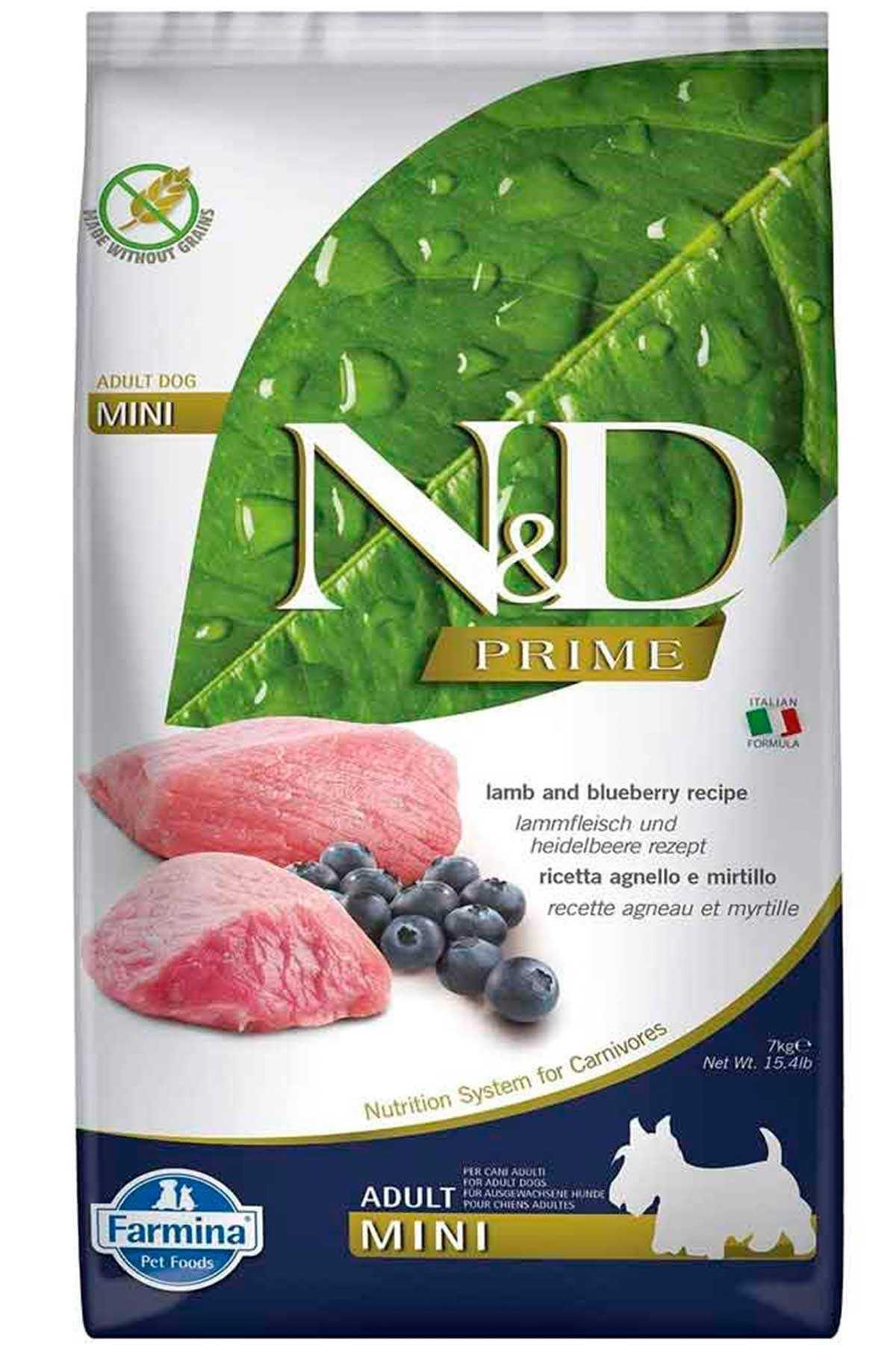N&D Prime Kuzu Etli ve Yaban Mersinli Küçük Irk Tahılsız Yetişkin Köpek Maması 7kg