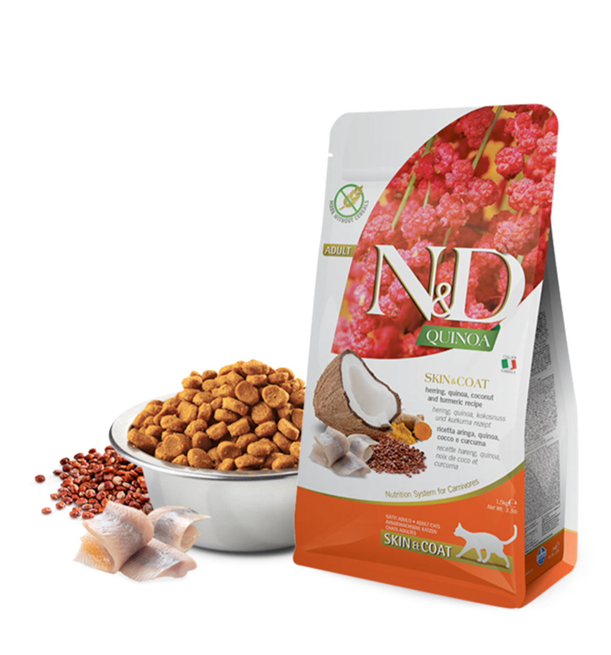 ND Quinoa Skin&Coat Ringa Balığı Kinoa ve Hindistan Cevizli Deri Tüy Sağlığı Kedi Maması 1,5 Kg