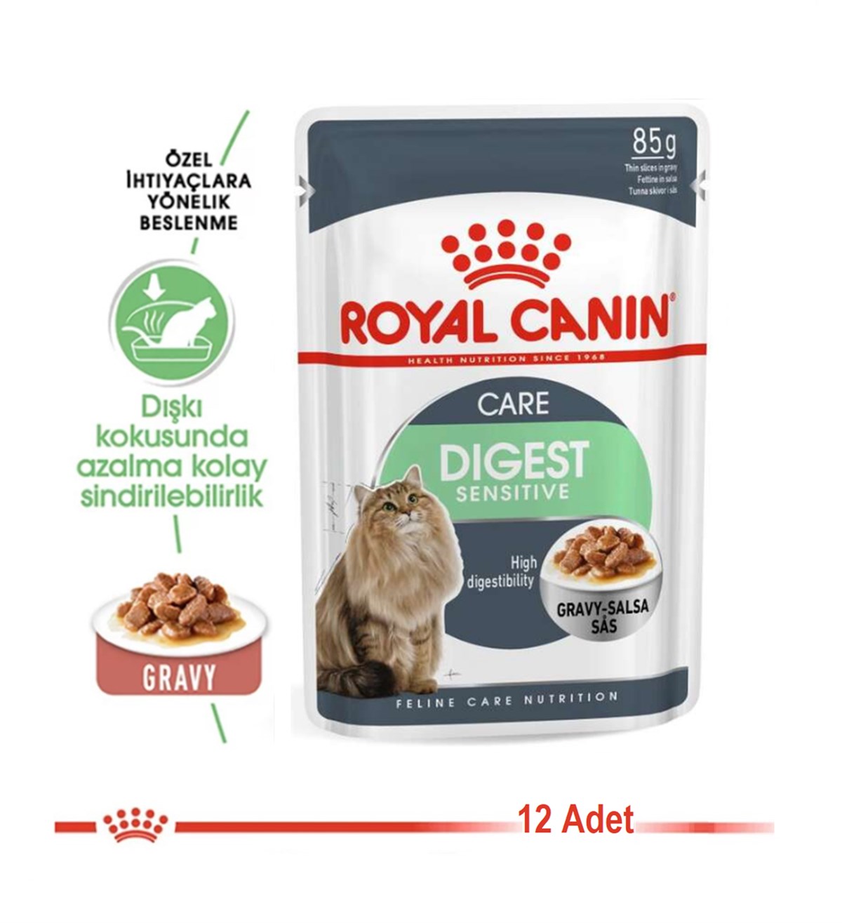 Royal Canin Digest Sensitive Gravy Pouch Yetişkin Kedi Yaş Maması 85 Gr. 12 Adet