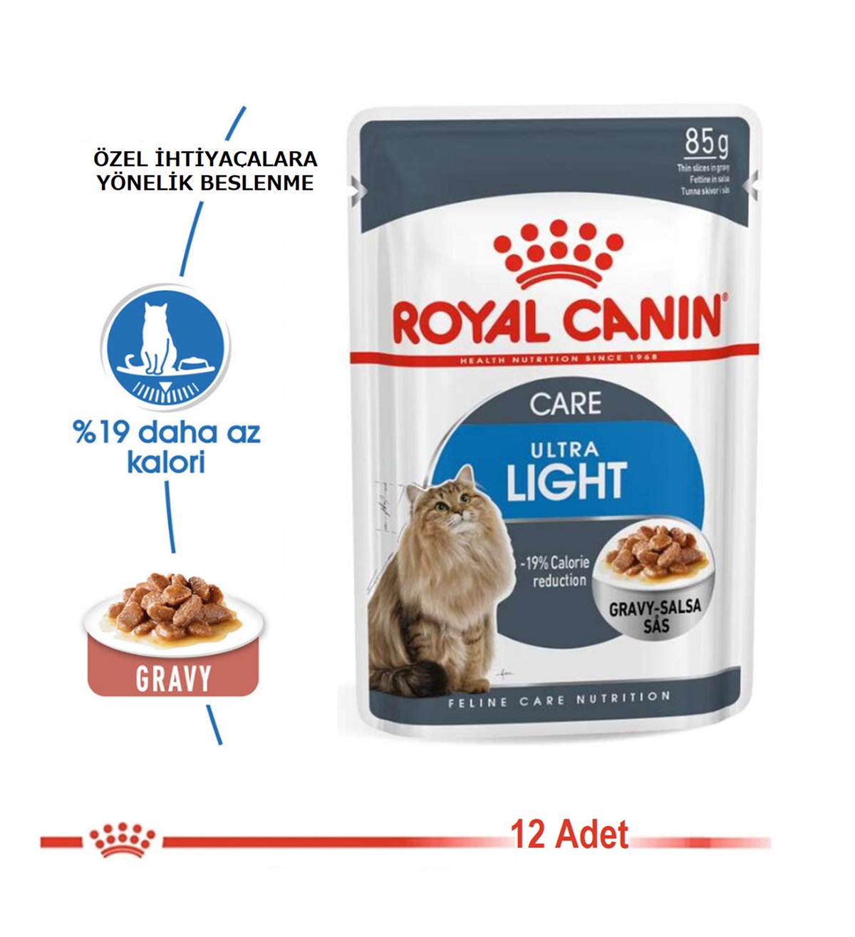 Royal Canin Ultra Light Care Gravy Pouch Yetişkin Kedi Maması 85 Gr. 12 Adet