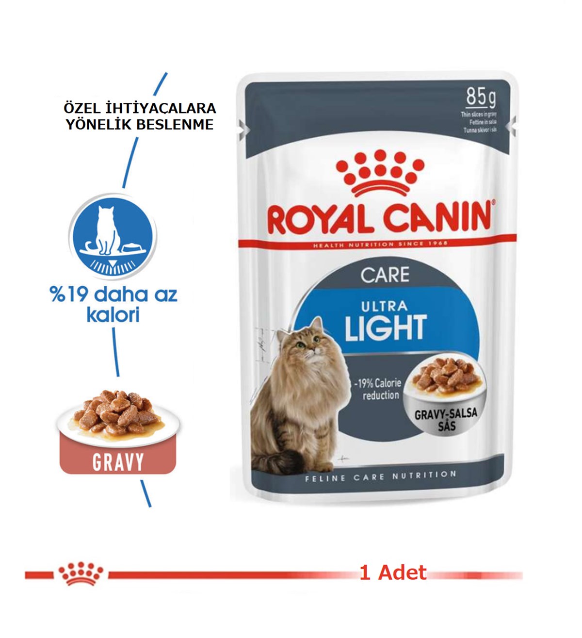 Royal Canin Ultra Light Care Gravy Pouch Yetişkin Kedi Maması 85 Gr. 1 Adet 
