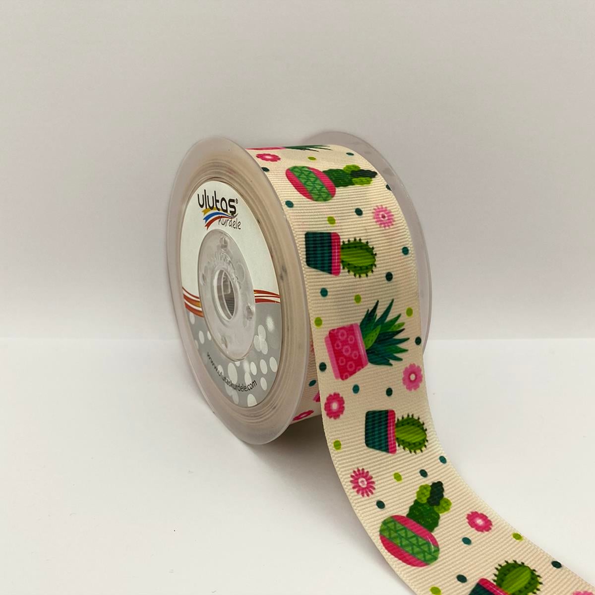 Kaktüs Desenli Kavuniçi 4 Cm Grogren Kurdele 5 Mt